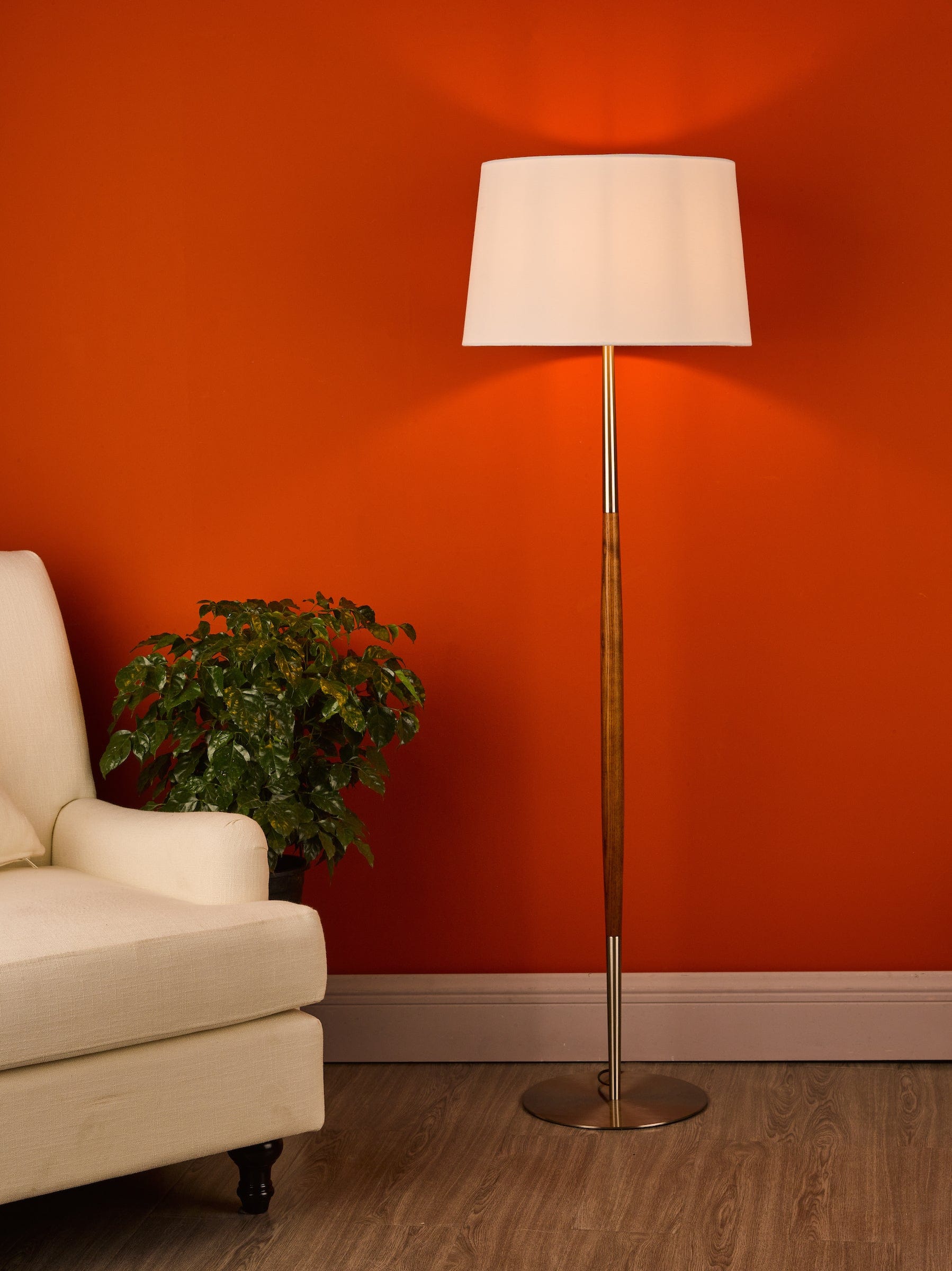 dar lighting Detroit Floor Lamp Satin Nickel Walnut Detail Base Only DET4946