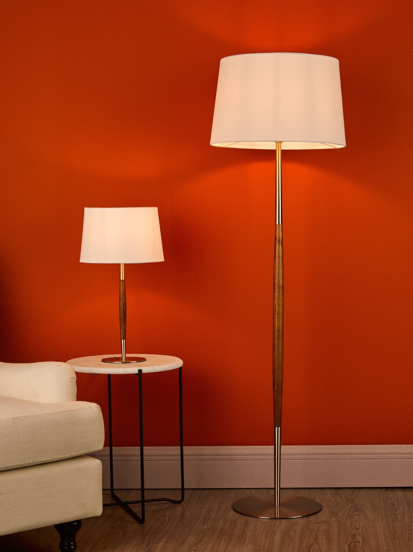 dar lighting Detroit Table Lamp Satin Nickel Walnut Detail Base Only DET4246