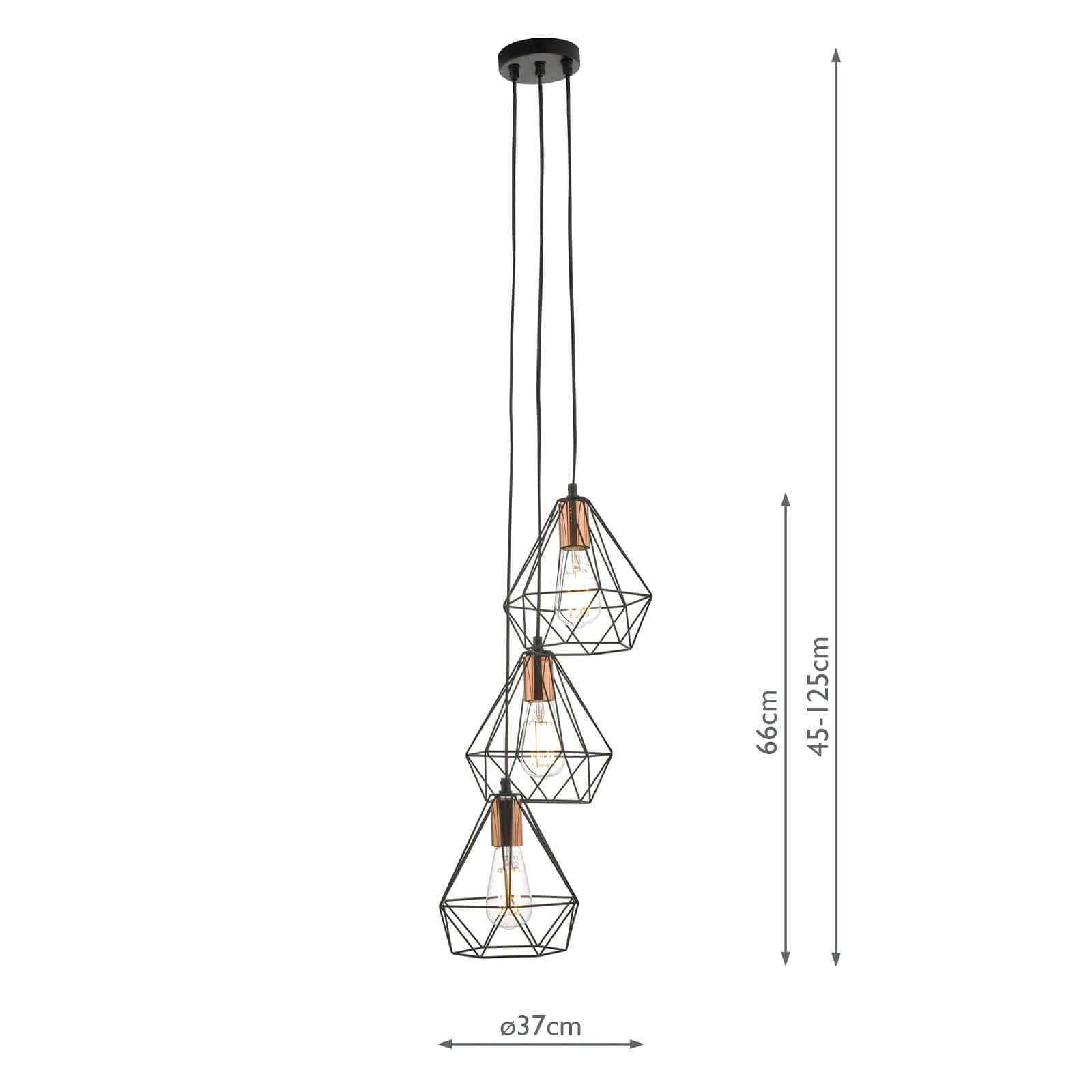 dar lighting Deyon 3 Light Cluster Pendant Black & Copper DEY0322