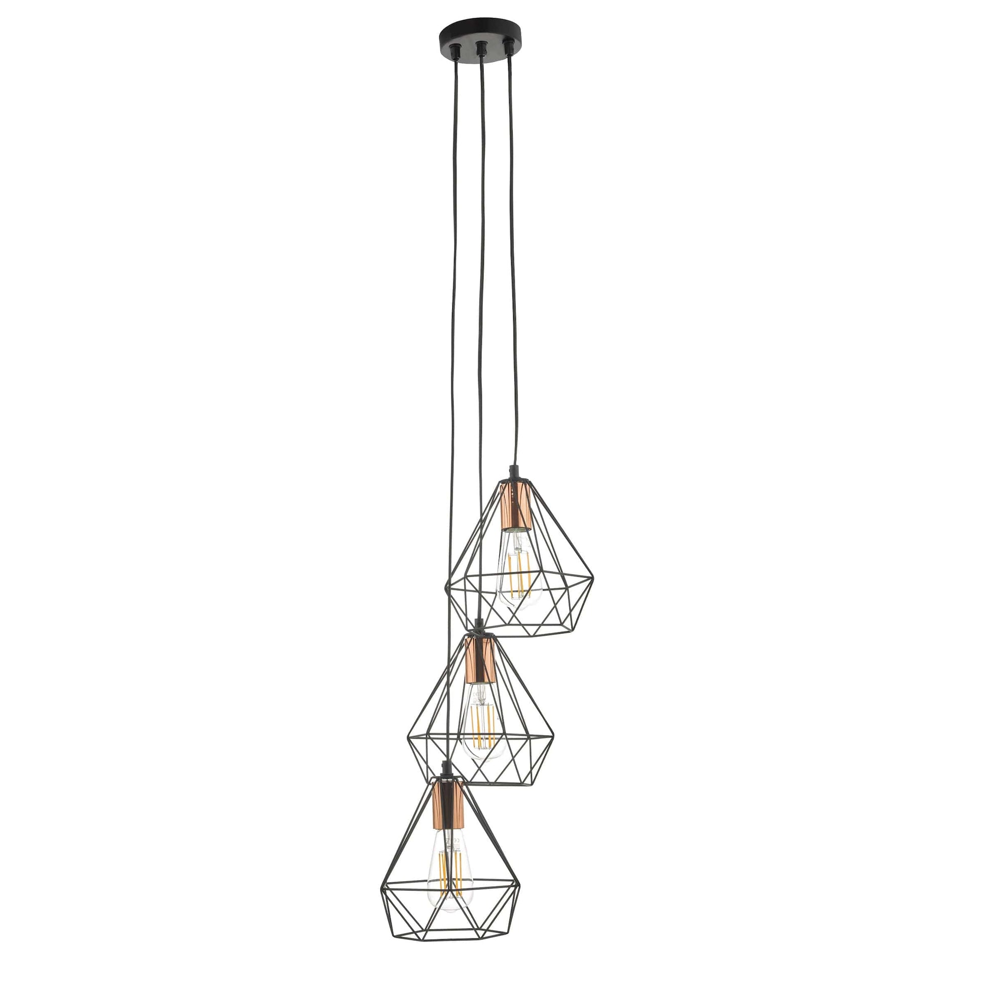 dar lighting Deyon 3 Light Cluster Pendant Black & Copper DEY0322