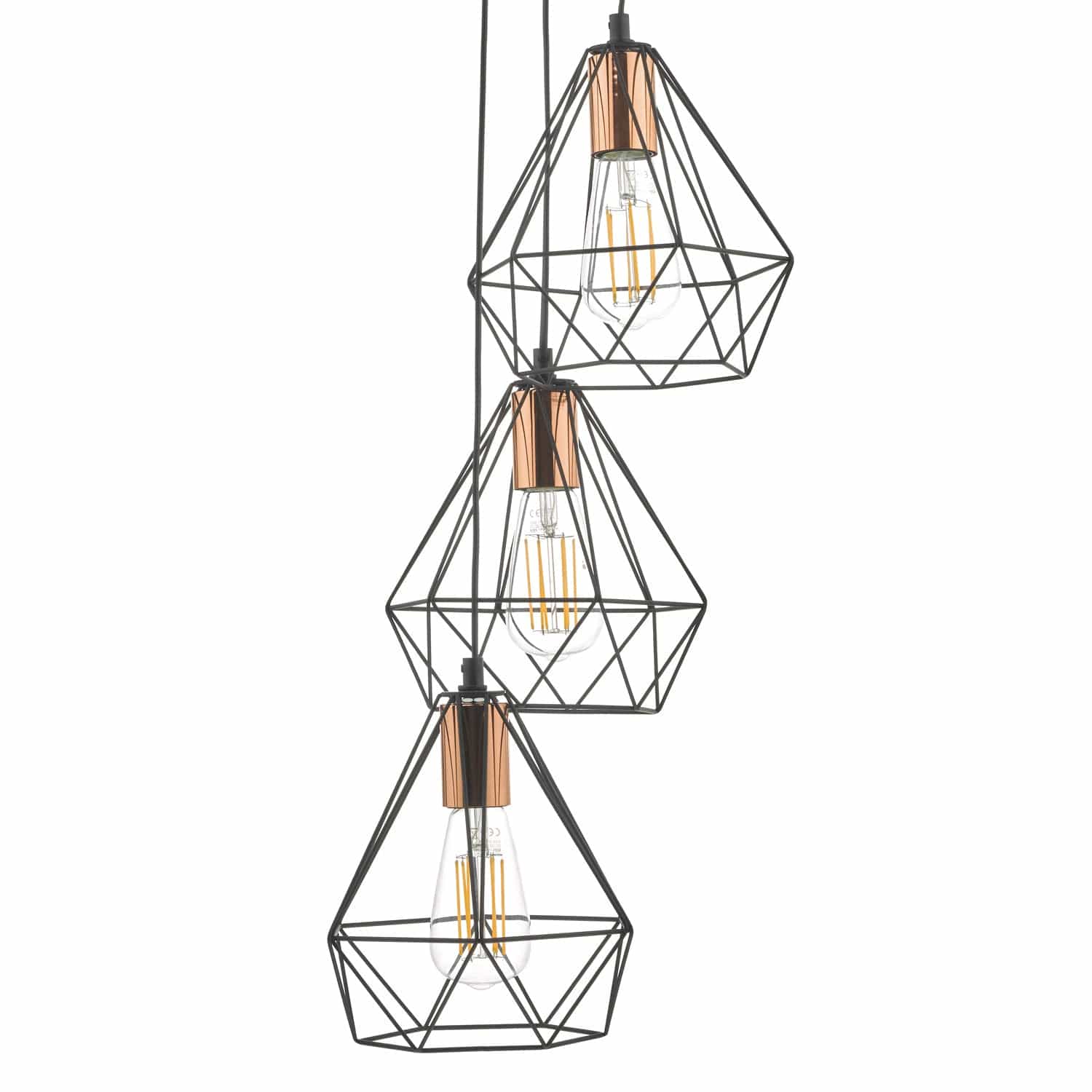 dar lighting Deyon 3 Light Cluster Pendant Black & Copper DEY0322