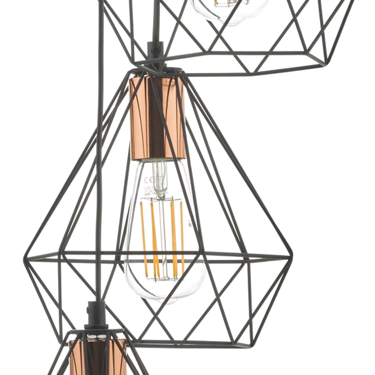 dar lighting Deyon 3 Light Cluster Pendant Black & Copper DEY0322