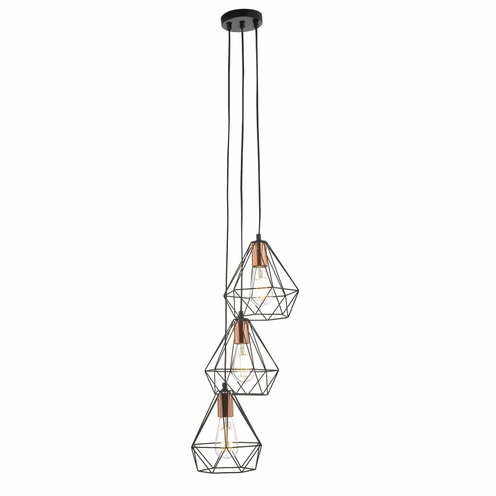 dar lighting Deyon 3 Light Cluster Pendant Black & Copper DEY0322
