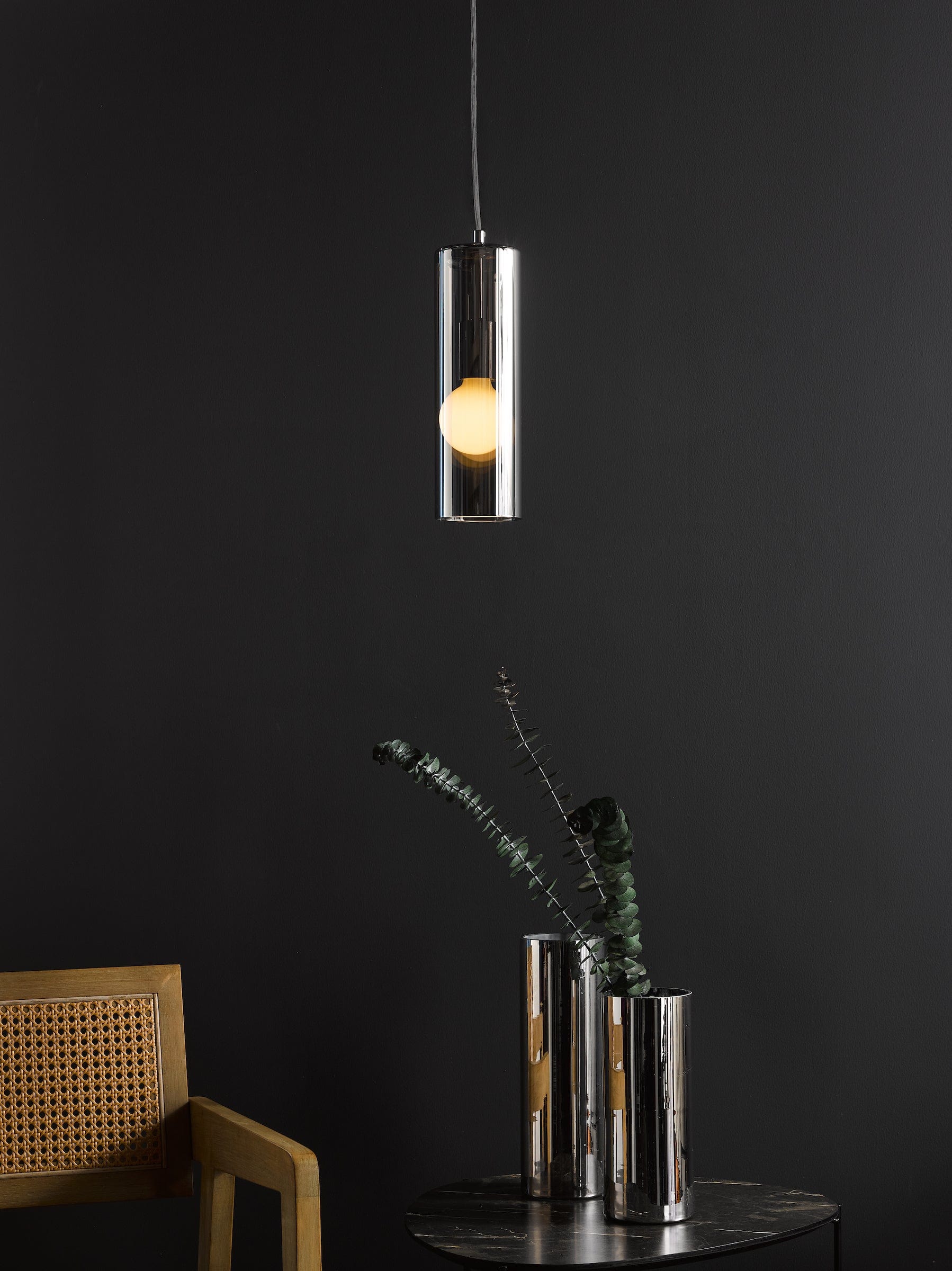 dar lighting Diaz Pendant Smoked Glass and Polished Chrome DIA0110