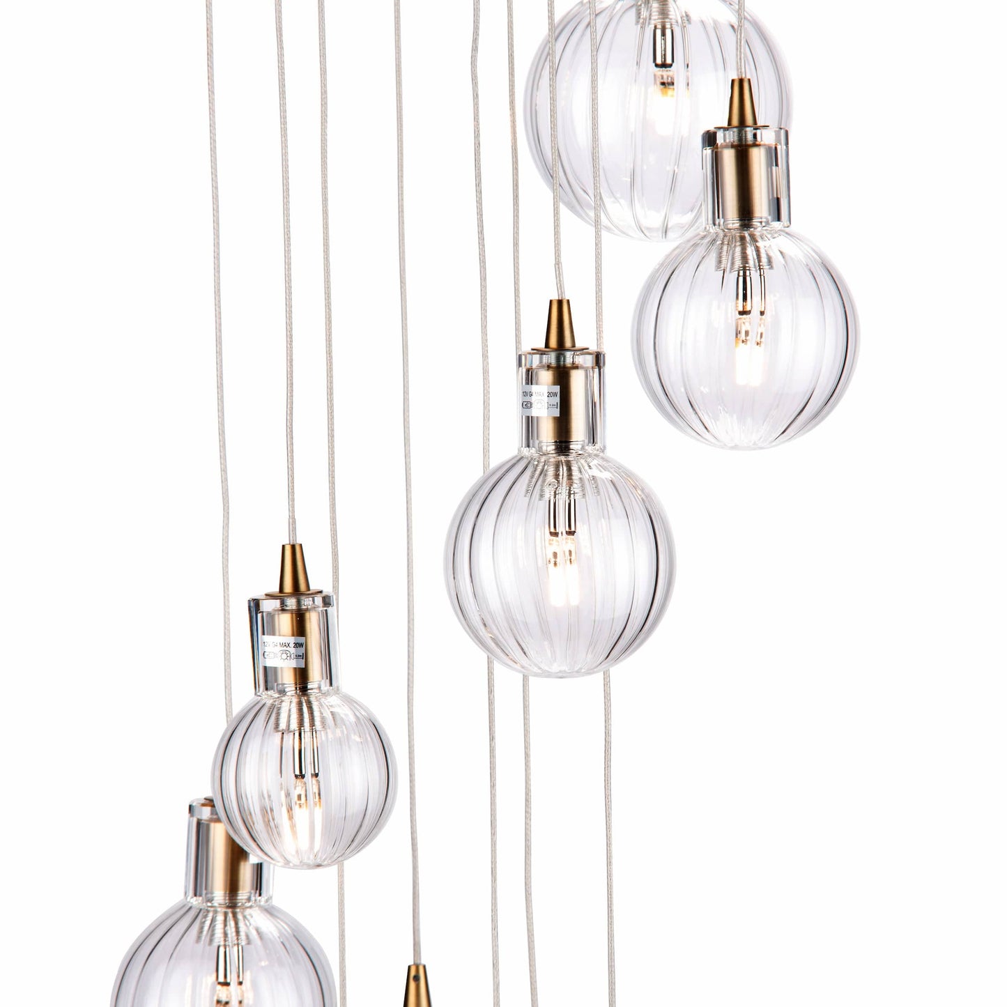 dar lighting Dita 10 Light Cluster Pendant Brass & Glass DIT2342