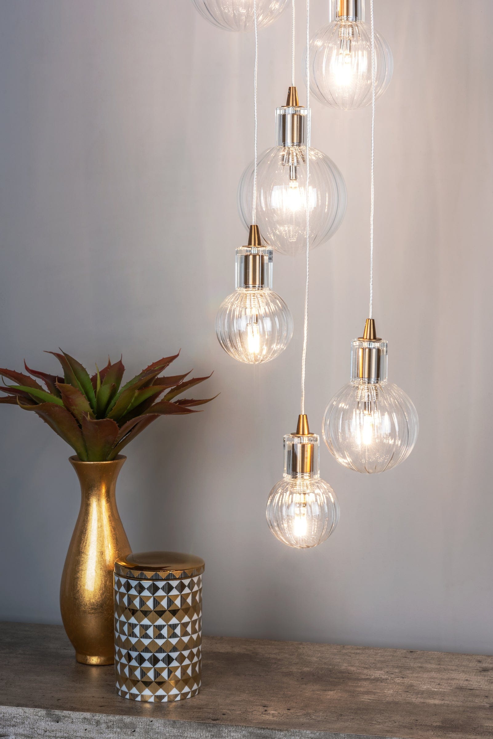 dar lighting Dita 10 Light Cluster Pendant Brass & Glass DIT2342