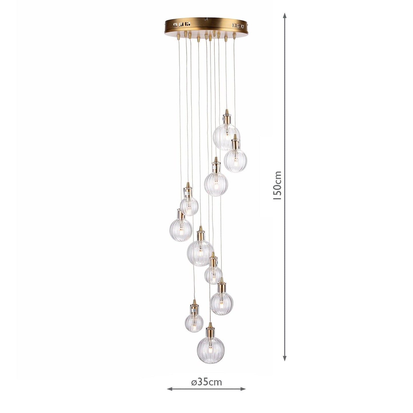 dar lighting Dita 10 Light Cluster Pendant Brass & Glass DIT2342