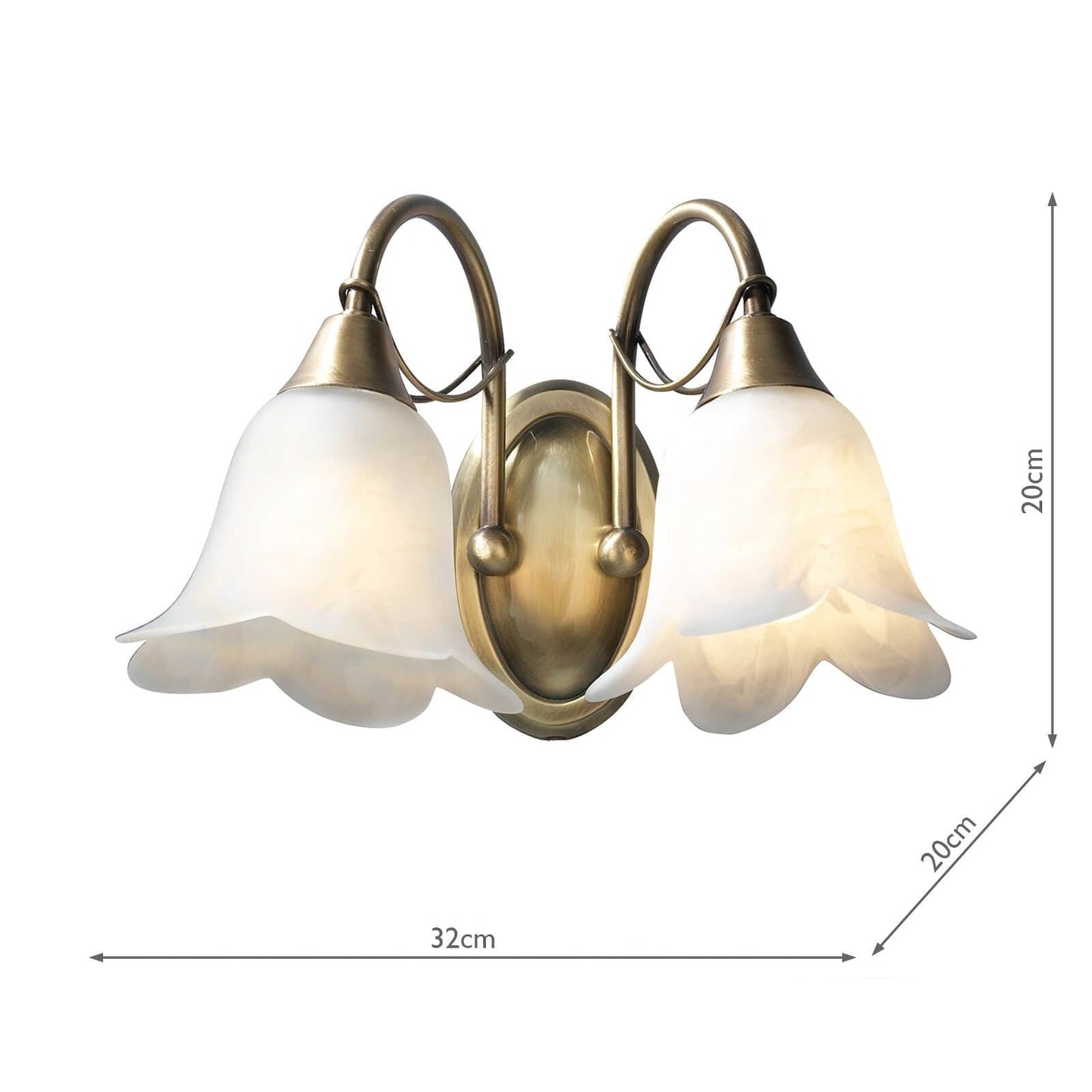 dar lighting Doublet Double Wall Bracket Antique Brass complete with Alabaster Glass DOU0975