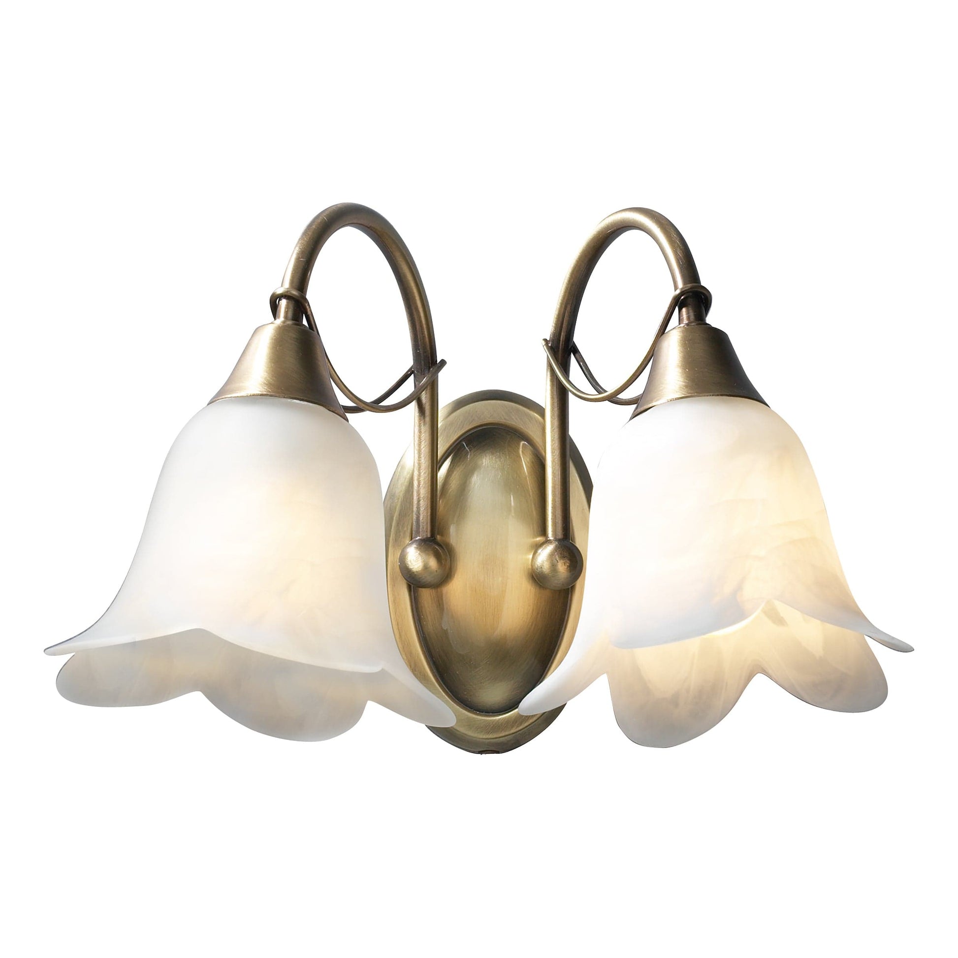 dar lighting Doublet Double Wall Bracket Antique Brass complete with Alabaster Glass DOU0975