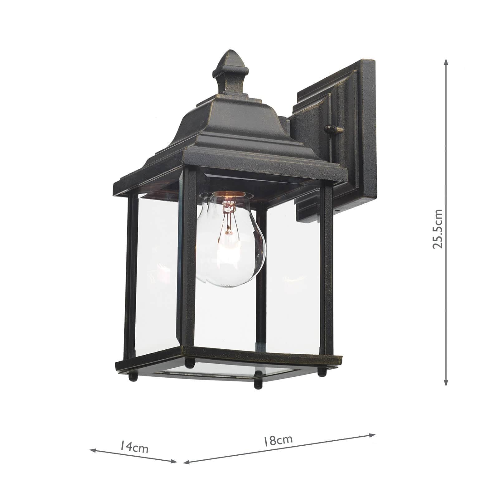 dar lighting Doyle Outdoor Wall Light Black/Gold Glass IP44 DOY1635