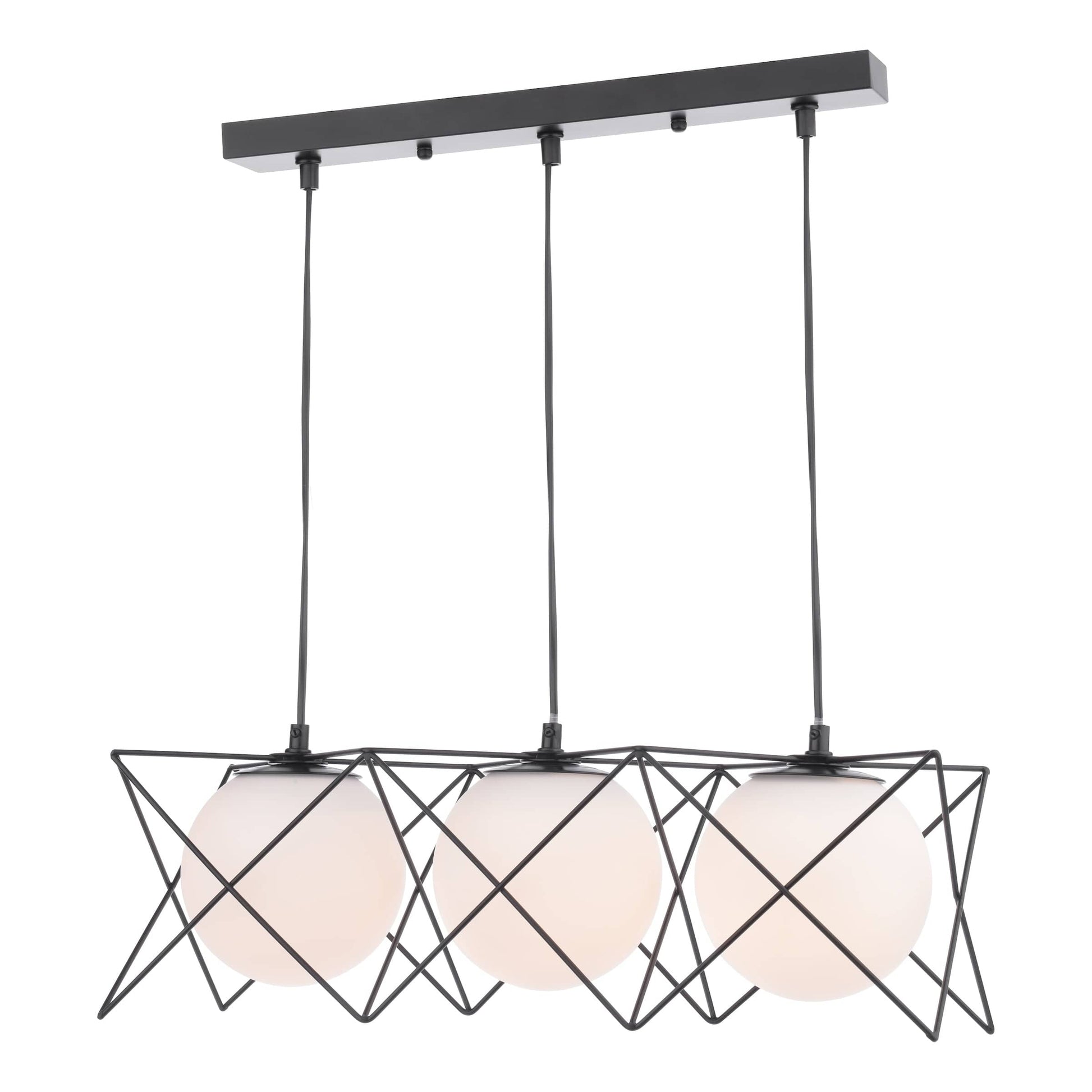 dar lighting Dreyson 3 Light Bar Pendant Matt Black and Opal Glass DRE0322