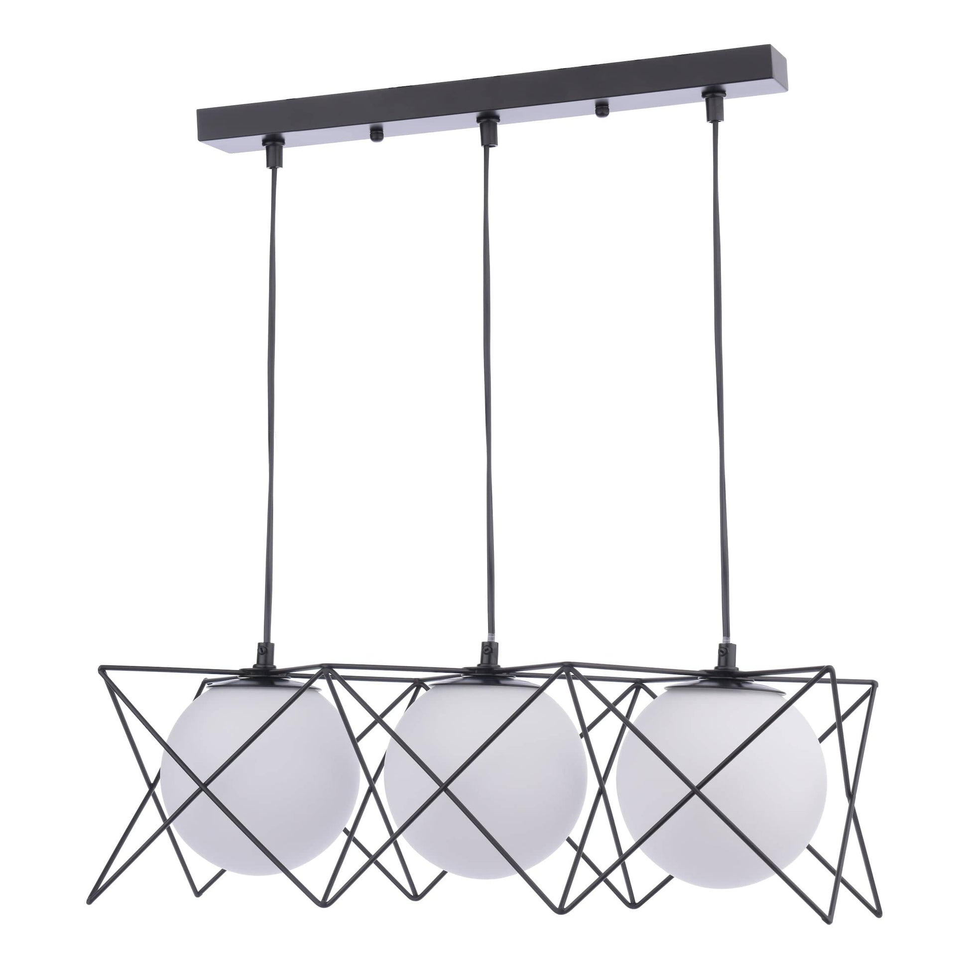 dar lighting Dreyson 3 Light Bar Pendant Matt Black and Opal Glass DRE0322