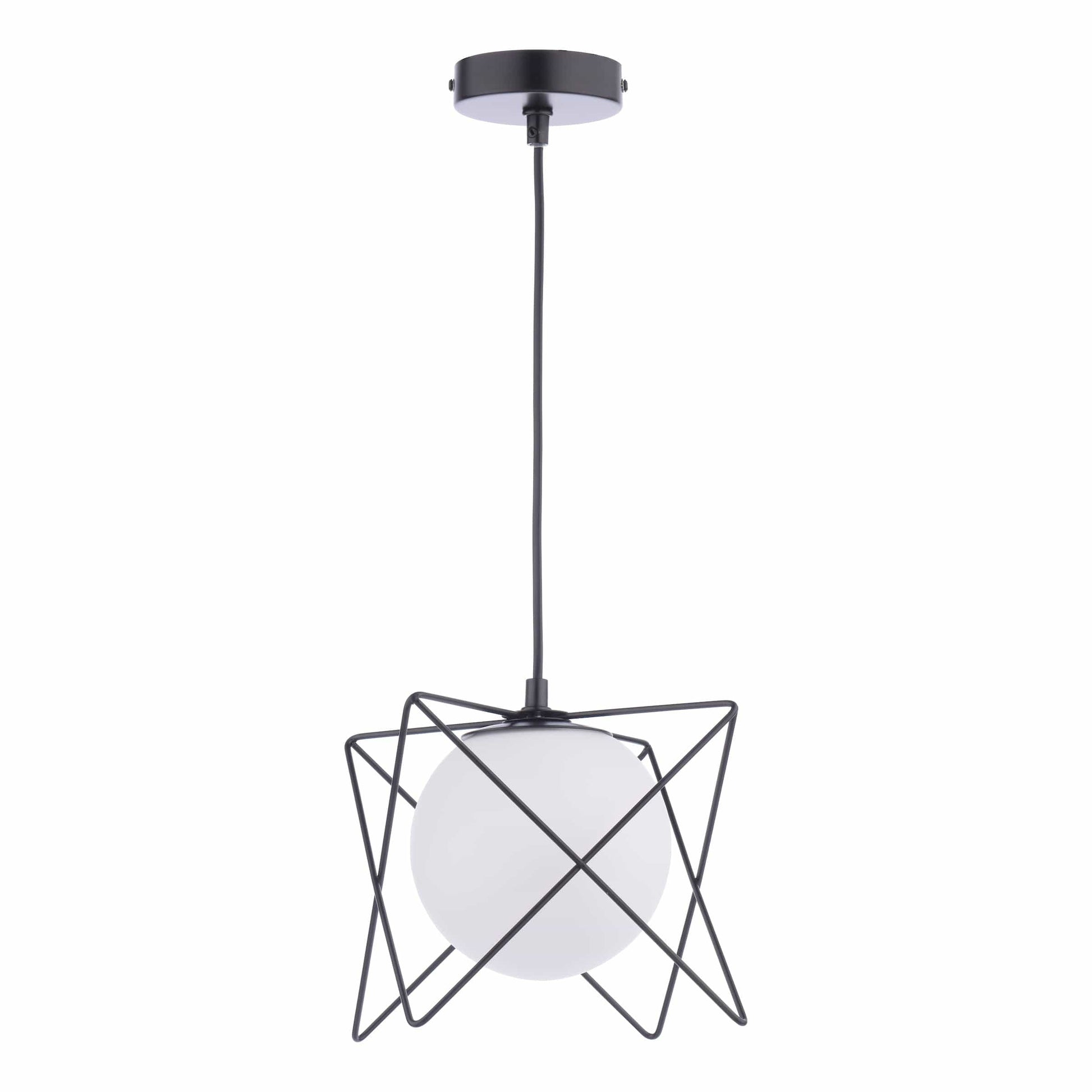 dar lighting Dreyson Pendant Matt Black and Opal Glass DRE0122