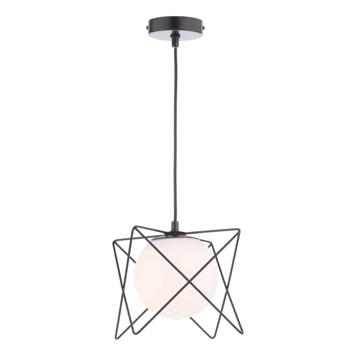 dar lighting Dreyson Pendant Matt Black and Opal Glass DRE0122