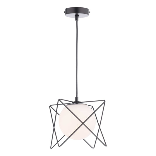 dar lighting Dreyson Pendant Matt Black and Opal Glass DRE0122