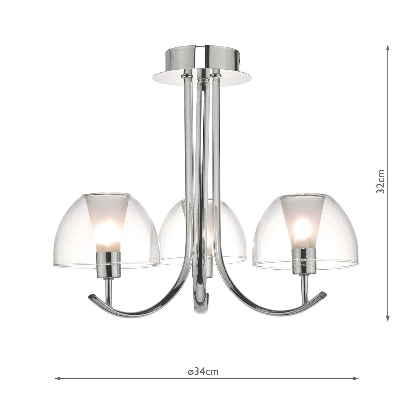 dar lighting Duana 3 Light Semi Flush Polished Chrome & Glass DUA5350