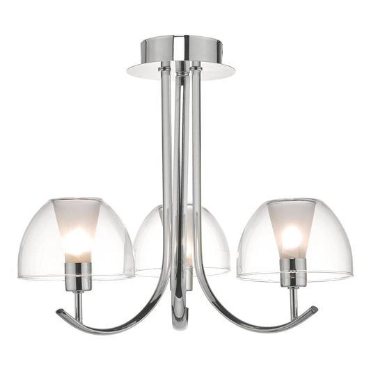 dar lighting Duana 3 Light Semi Flush Polished Chrome & Glass DUA5350