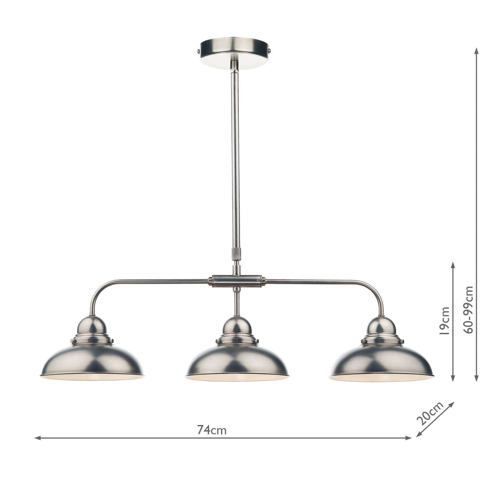 dar lighting Dynamo 3 Light Bar Pendant Antique Chrome DYN0361