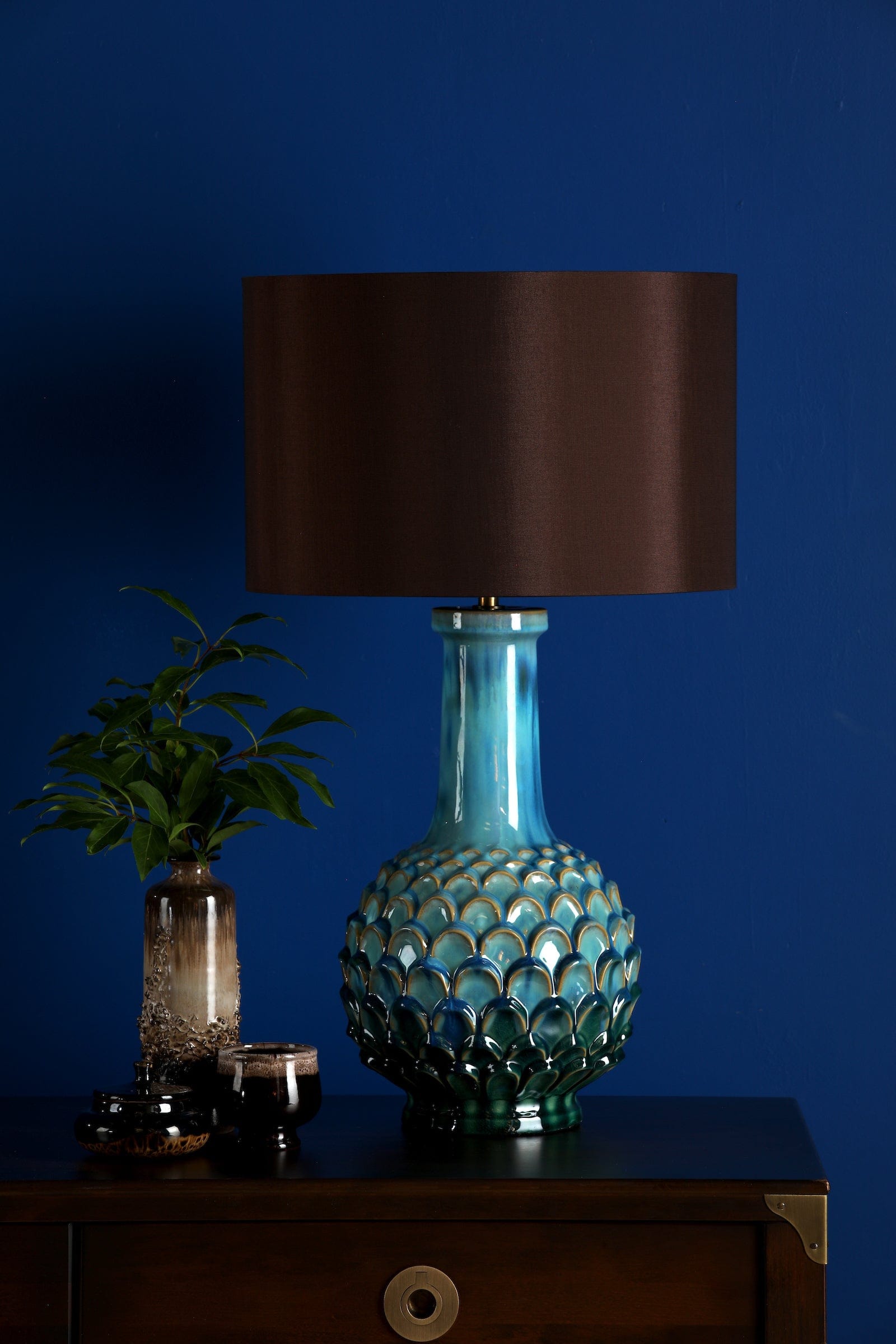 dar lighting Edlyn Table Lamp Blue Reactive Glaze Base Only EDL4223