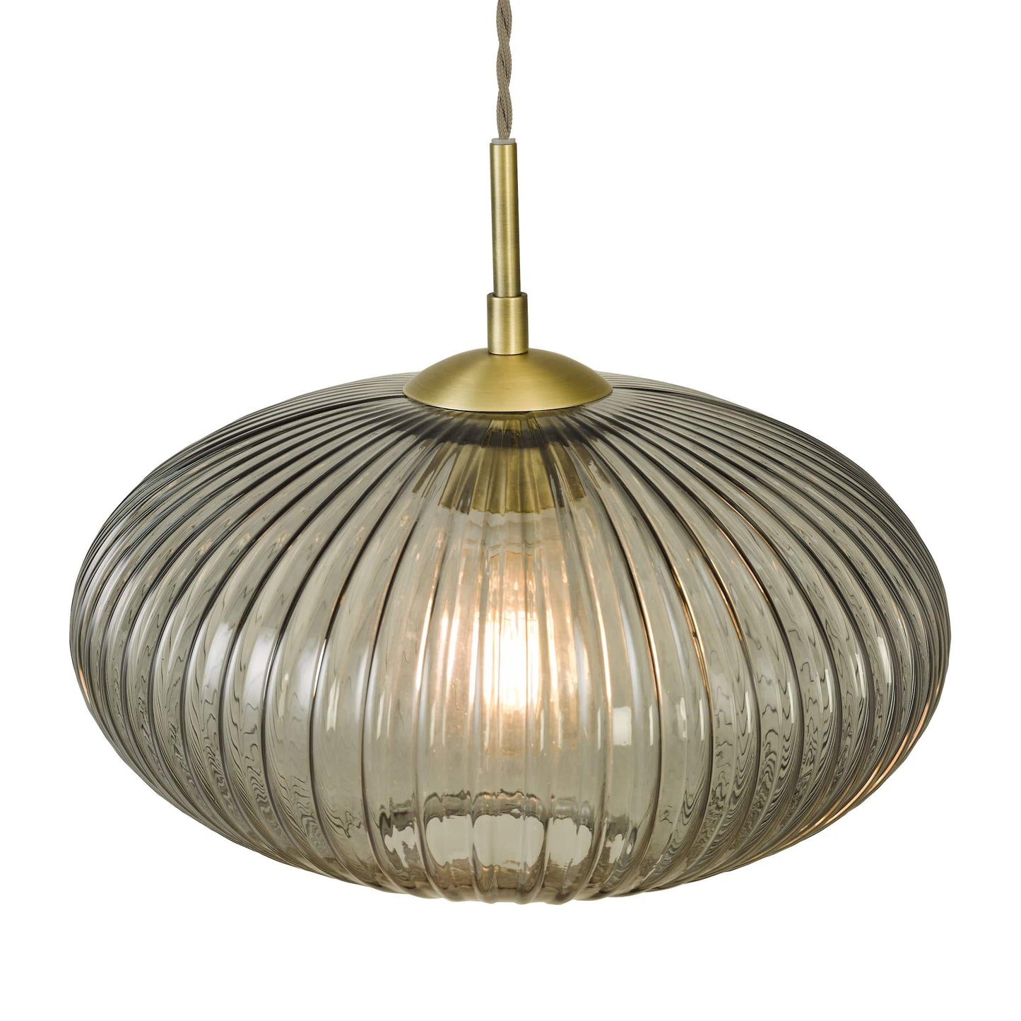 dar lighting Edmond 1 Light Pendant Smoked Glass Antique Brass Detail EDM0175