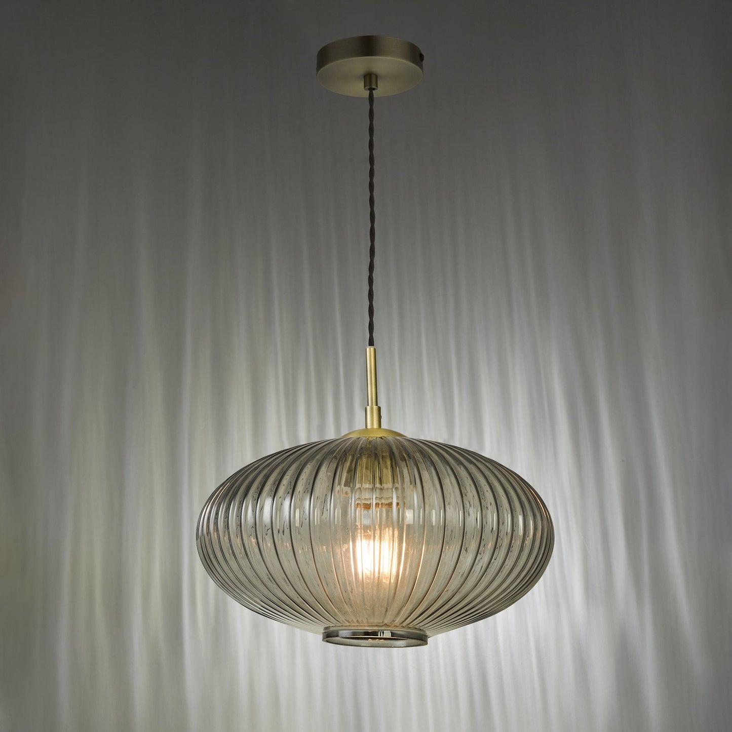 dar lighting Edmond 1 Light Pendant Smoked Glass Antique Brass Detail EDM0175