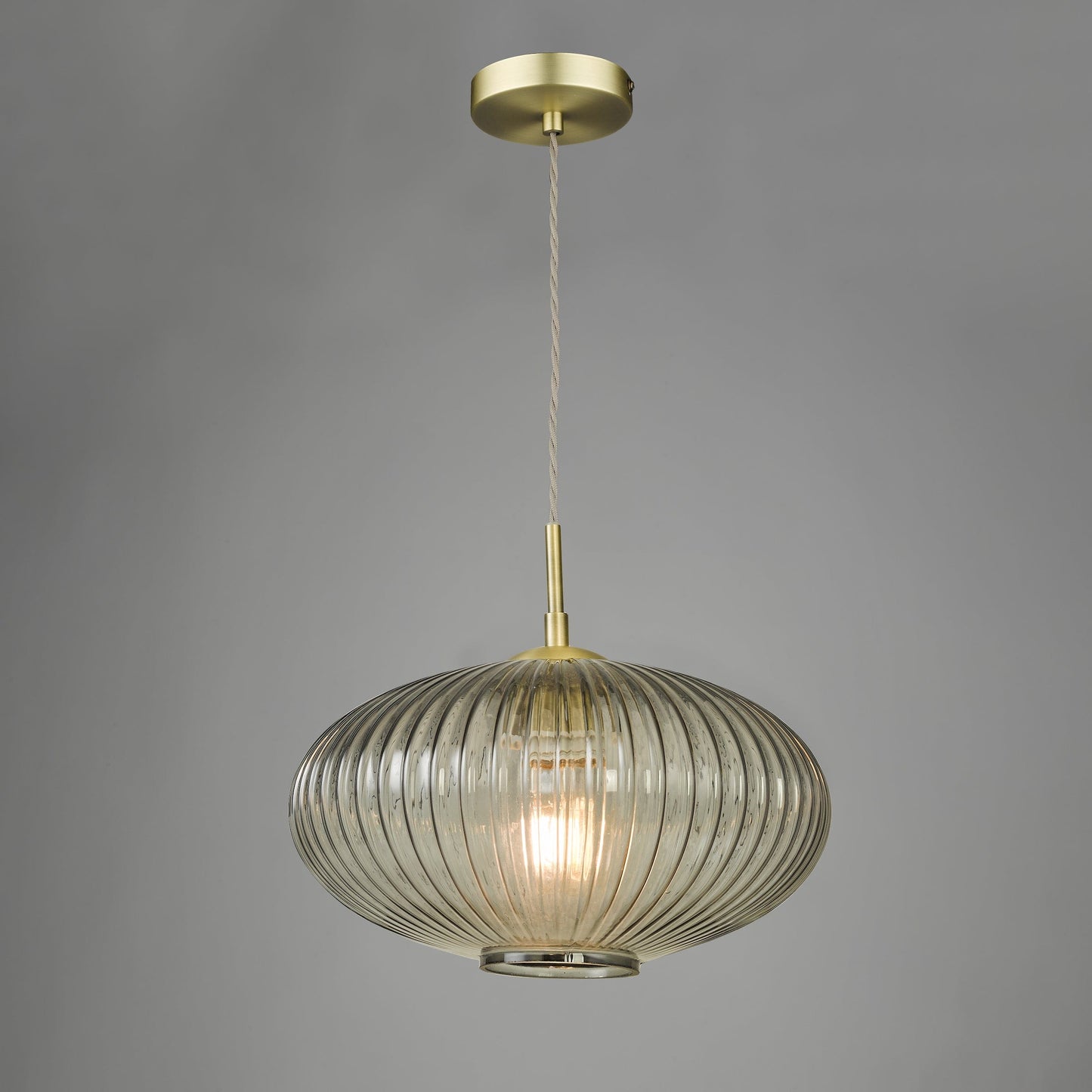 dar lighting Edmond 1 Light Pendant Smoked Glass Antique Brass Detail EDM0175