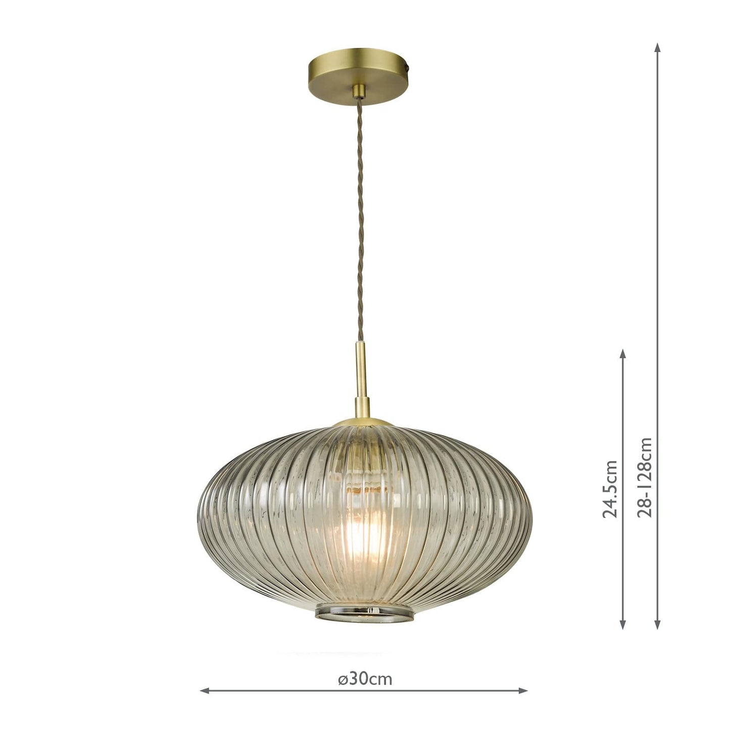 dar lighting Edmond 1 Light Pendant Smoked Glass Antique Brass Detail EDM0175