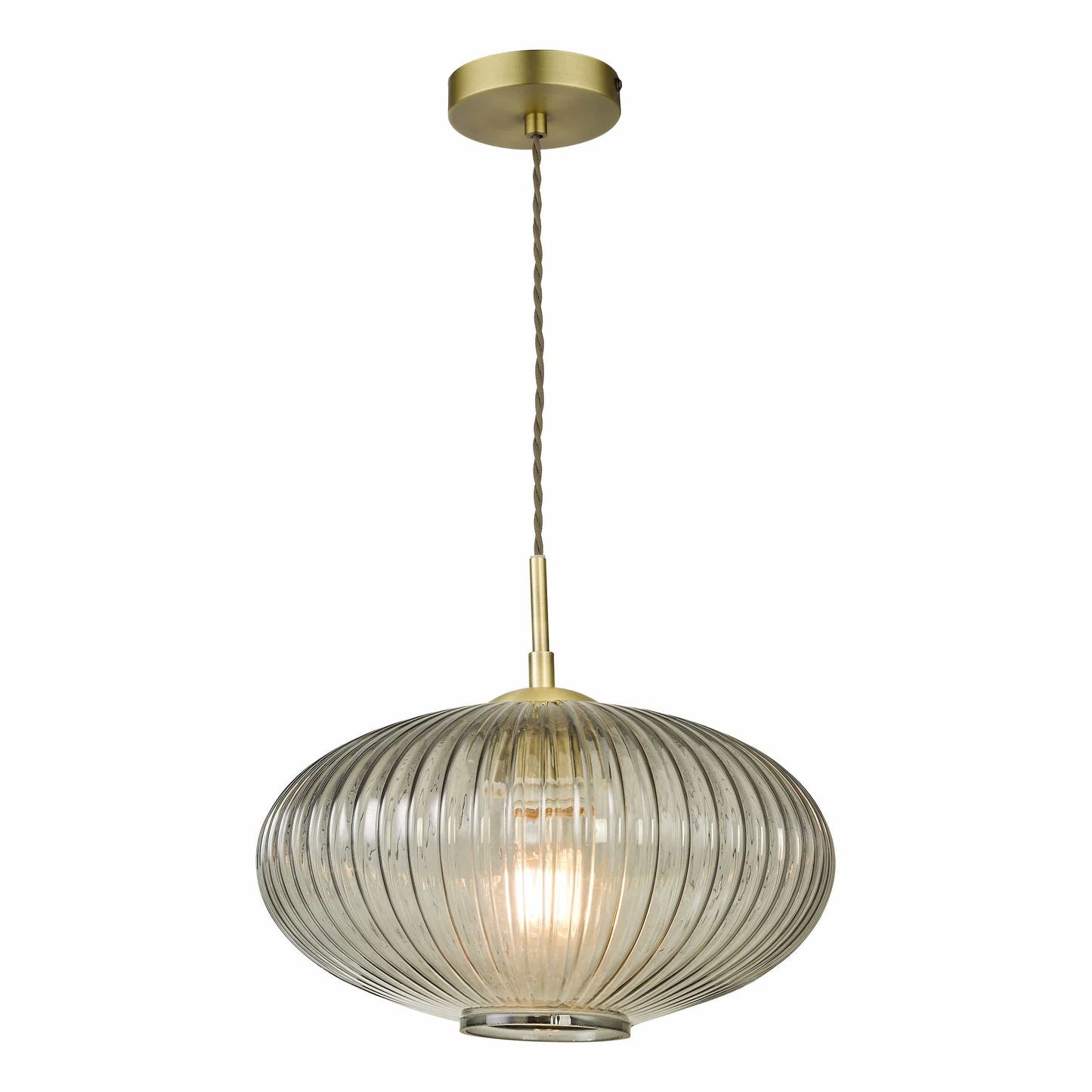 dar lighting Edmond 1 Light Pendant Smoked Glass Antique Brass Detail EDM0175