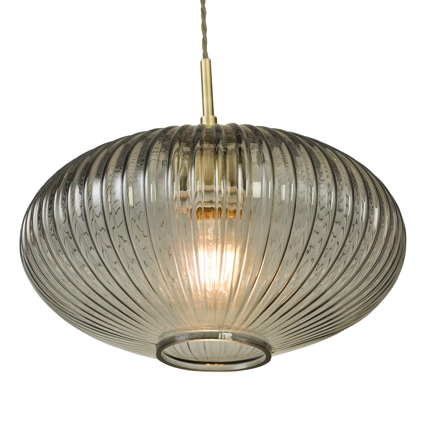 dar lighting Edmond 1 Light Pendant Smoked Glass Antique Brass Detail EDM0175