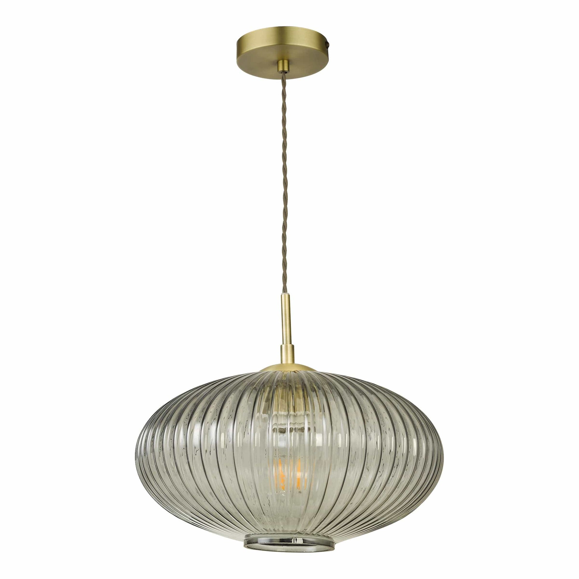 dar lighting Edmond 1 Light Pendant Smoked Glass Antique Brass Detail EDM0175