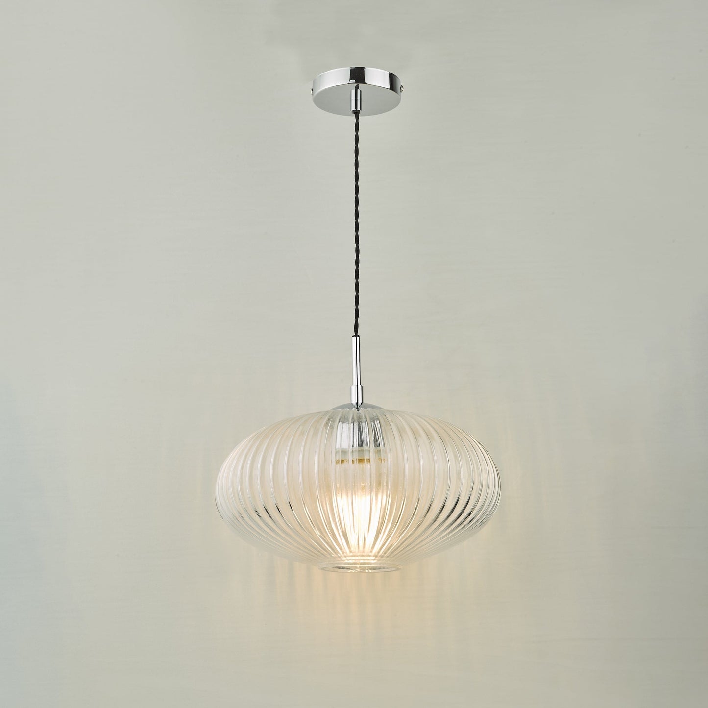 dar lighting Edmond 1 Light Single Pendant Polished Chrome Ribbed Glass EDM0150