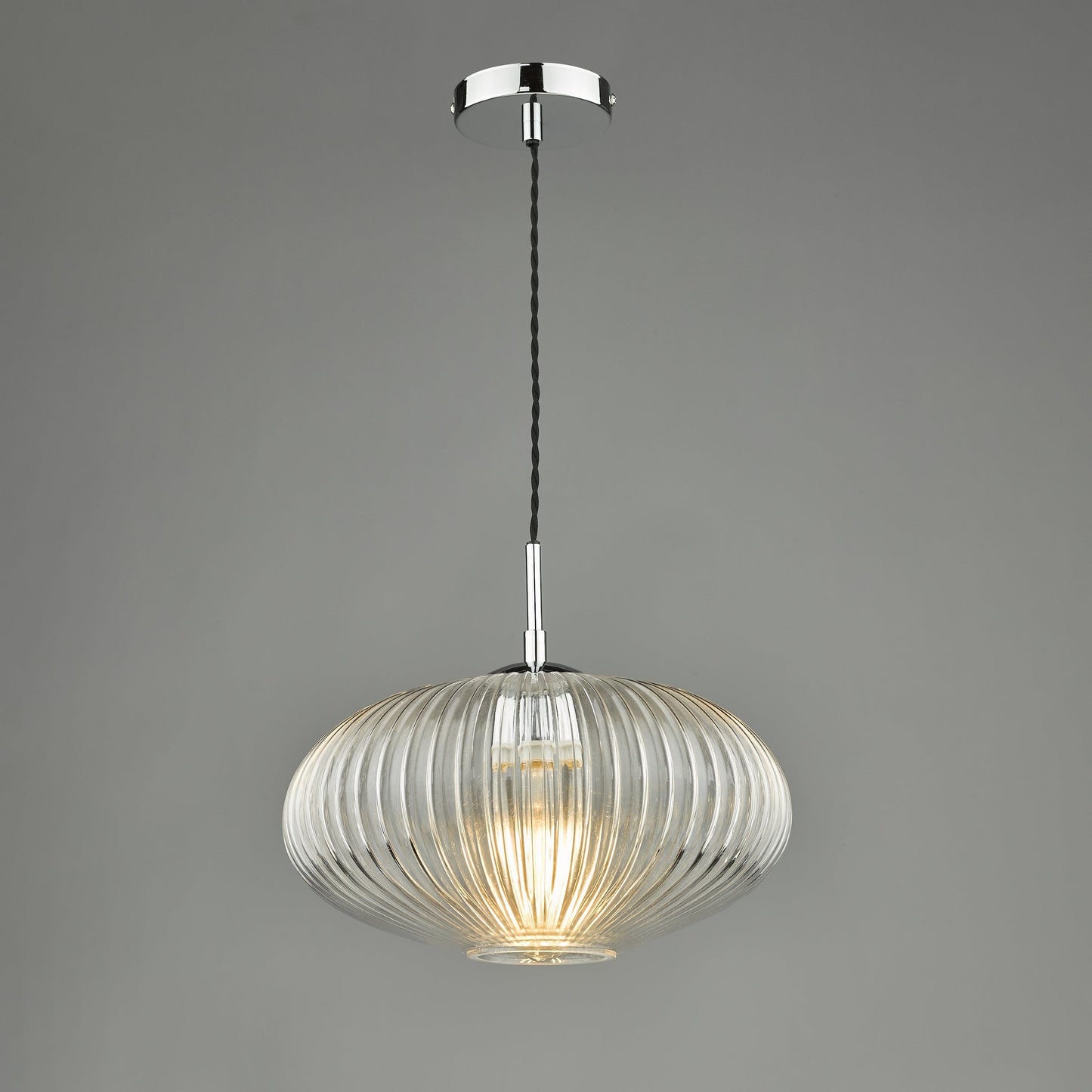 dar lighting Edmond 1 Light Single Pendant Polished Chrome Ribbed Glass EDM0150