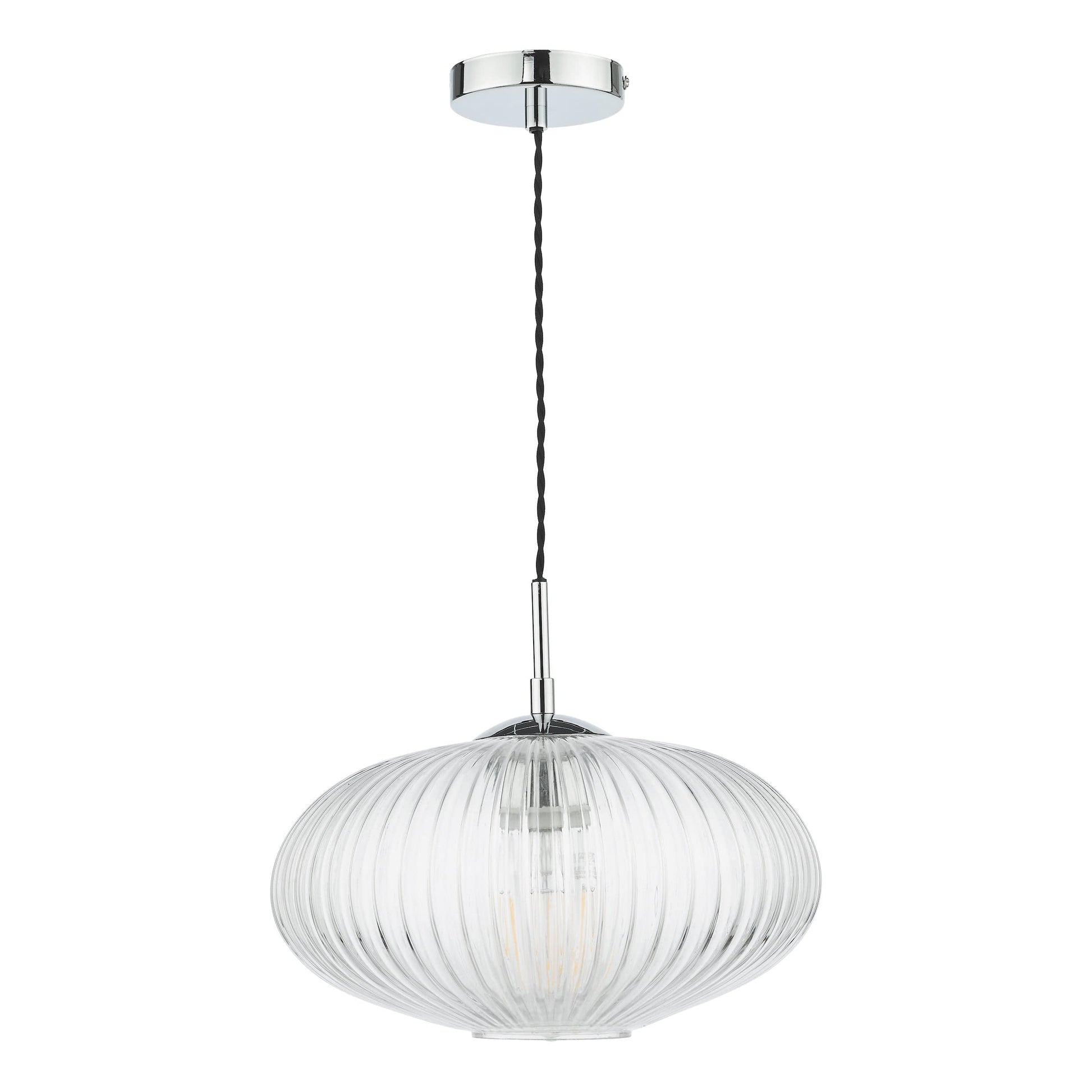 dar lighting Edmond 1 Light Single Pendant Polished Chrome Ribbed Glass EDM0150