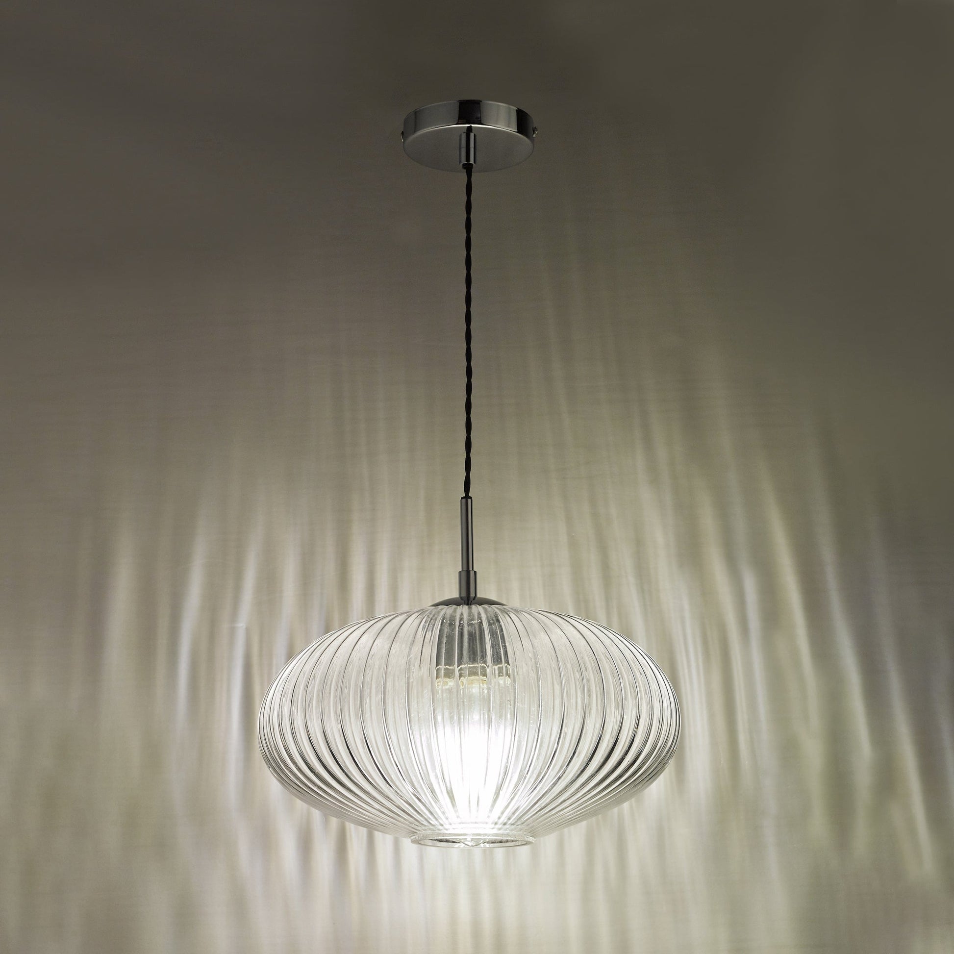 dar lighting Edmond 1 Light Single Pendant Polished Chrome Ribbed Glass EDM0150