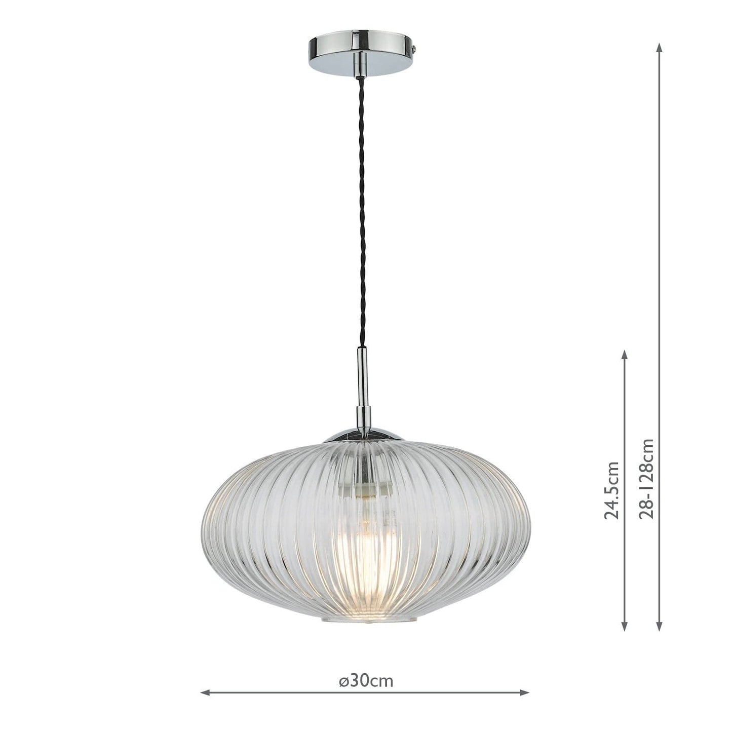 dar lighting Edmond 1 Light Single Pendant Polished Chrome Ribbed Glass EDM0150