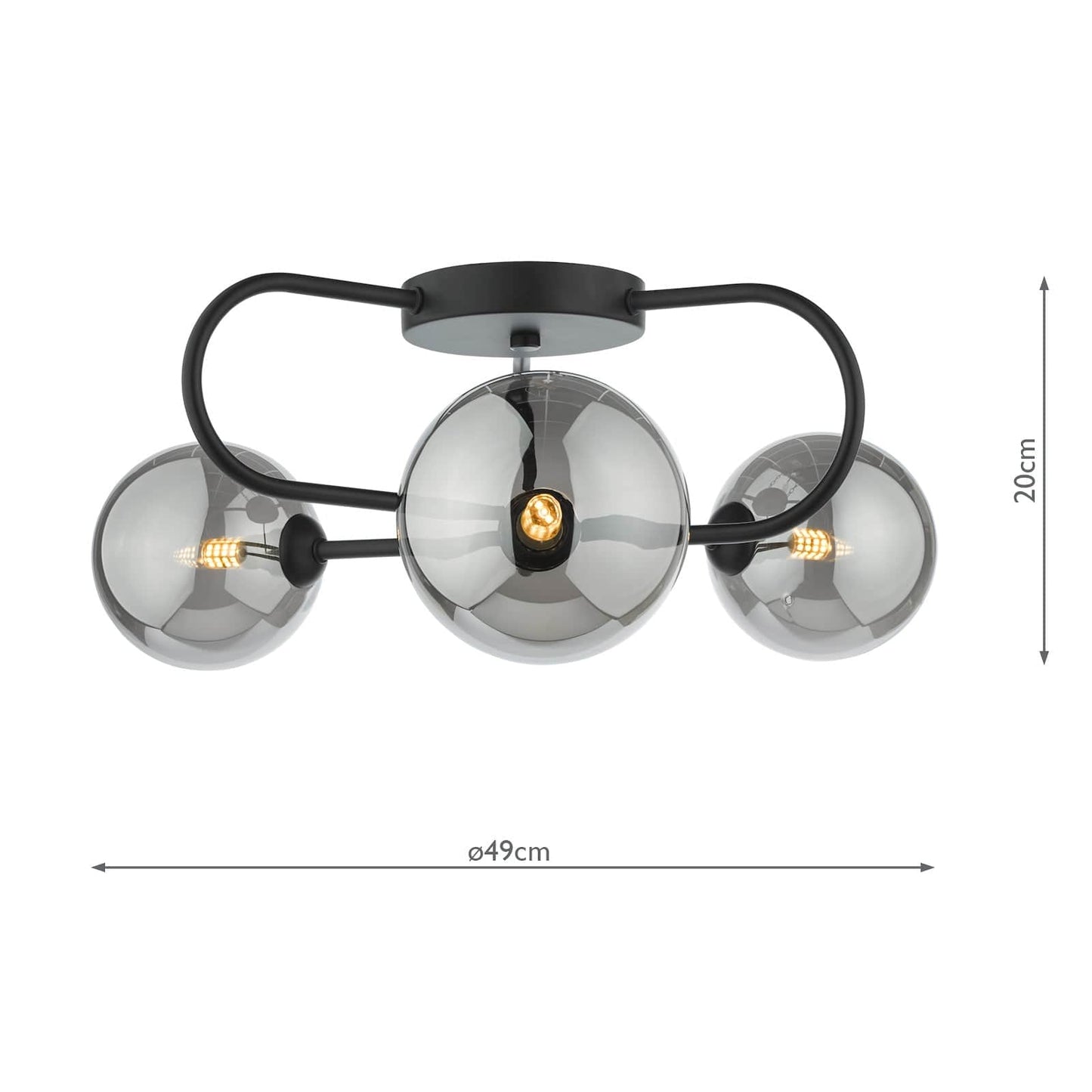 dar lighting Eissa 3 Light Semi Flush Matt Black Smoked Glass EIS5322