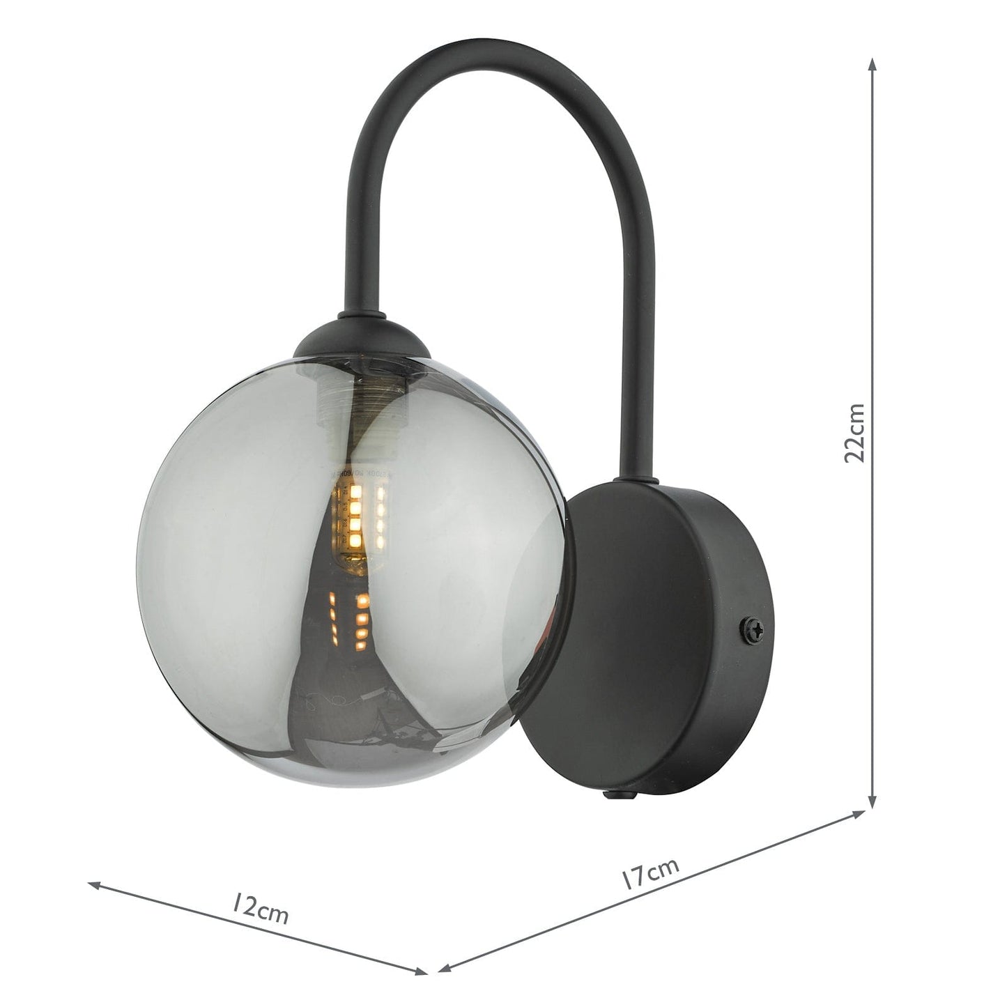 dar lighting Eissa Wall Light Matt Black Smoked Glass EIS0722