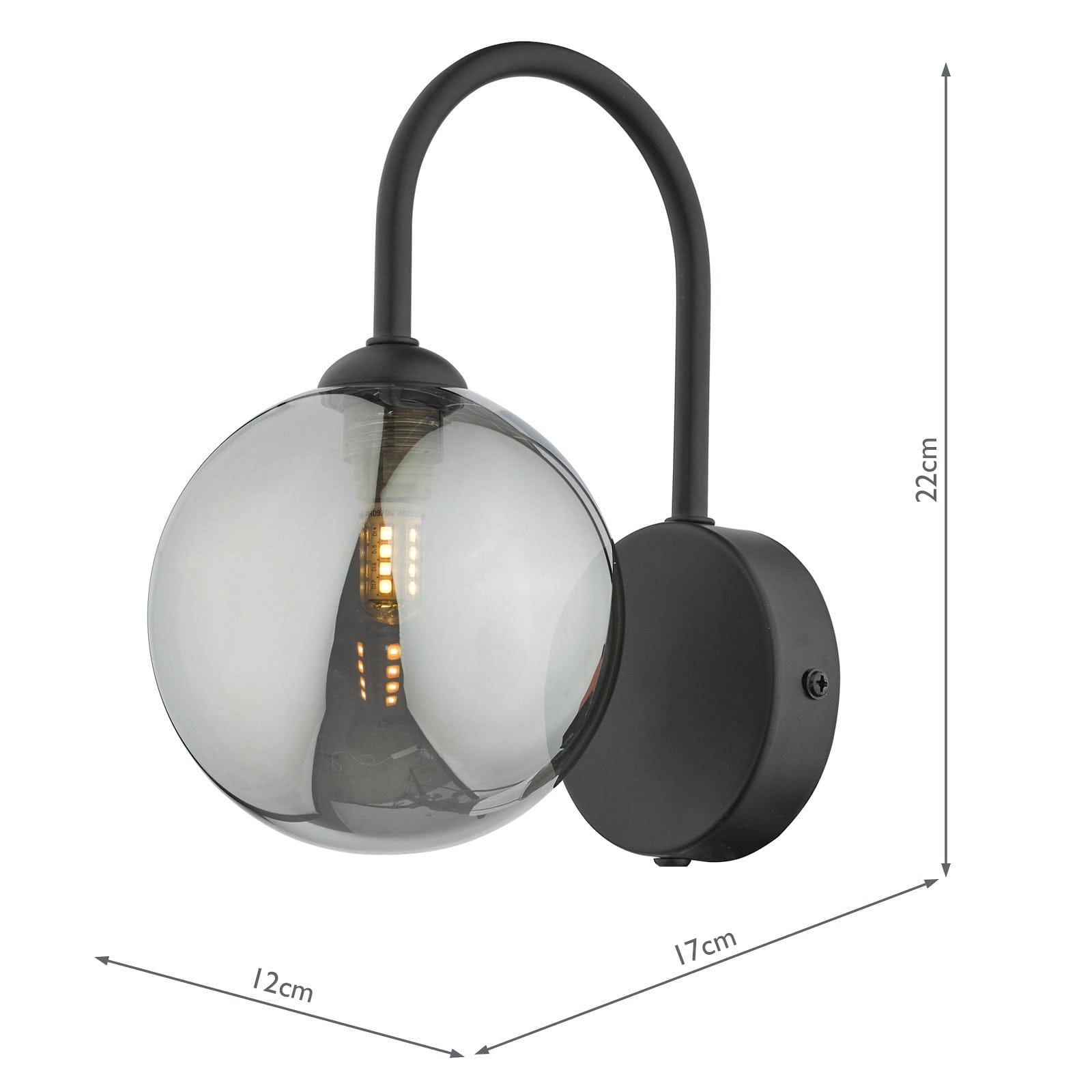 dar lighting Eissa Wall Light Matt Black Smoked Glass EIS0722