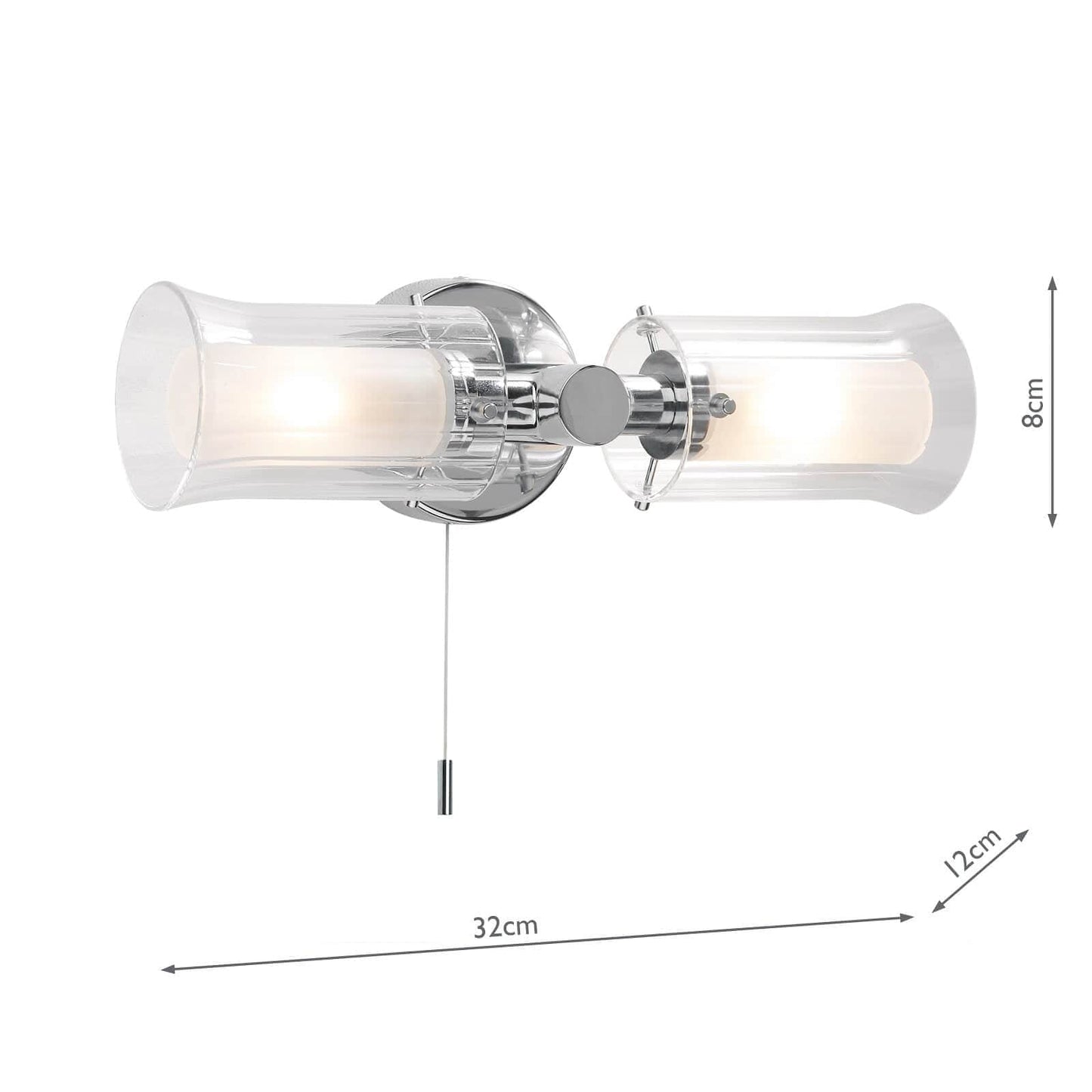 dar lighting Elba Bathroom 2 Light Wall Light Polished Chrome Glass IP44 ELB0950