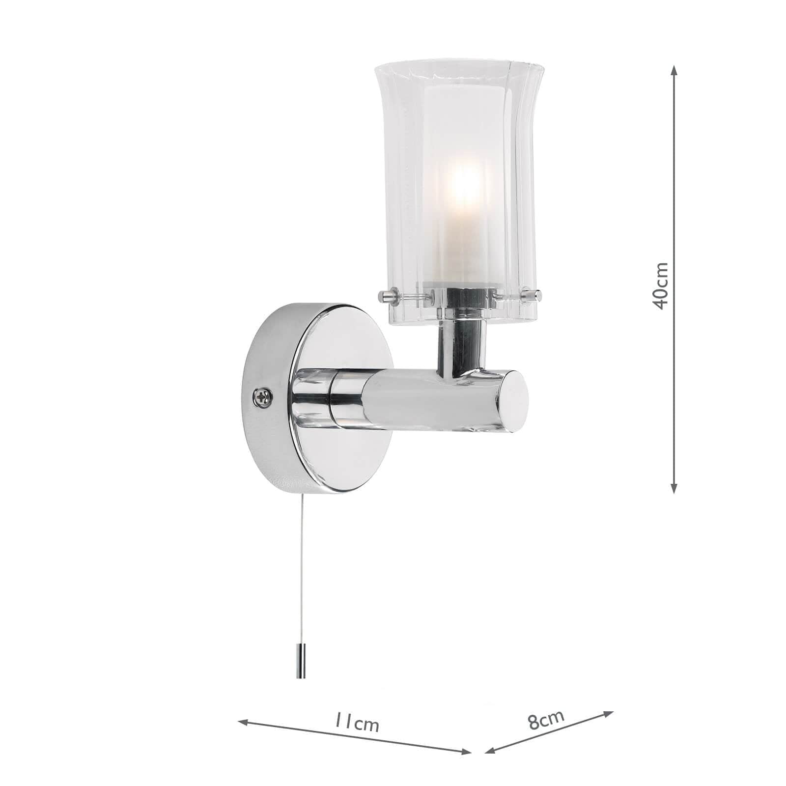 dar lighting Elba Bathroom Wall Light Polished Chrome Glass IP44 ELB0750