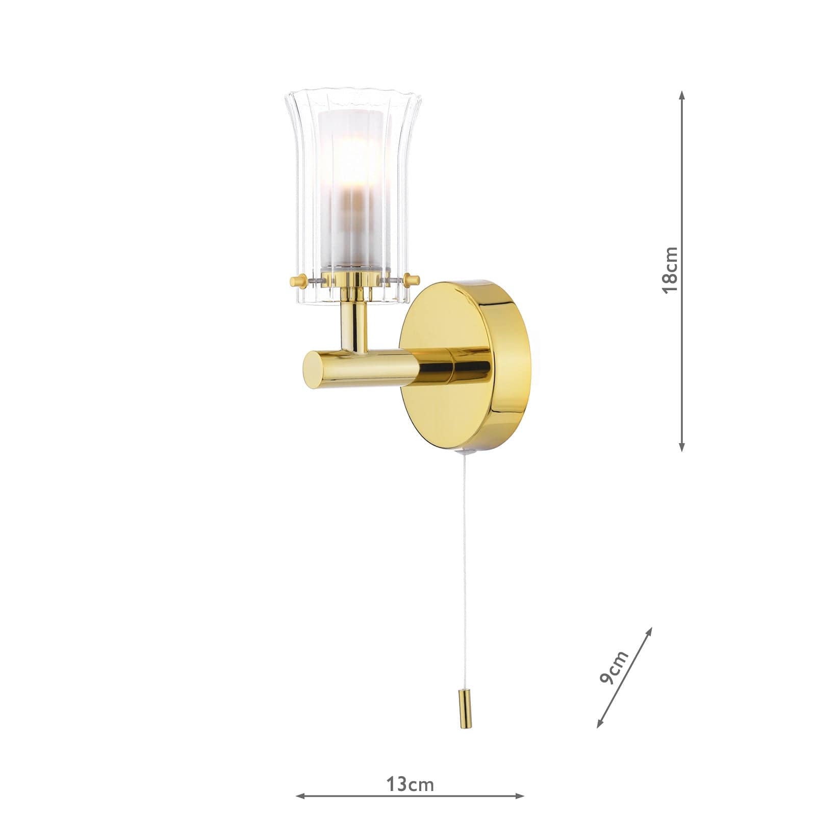 dar lighting Elba Bathroom Wall Light Polished Gold Glass IP44 ELB0735