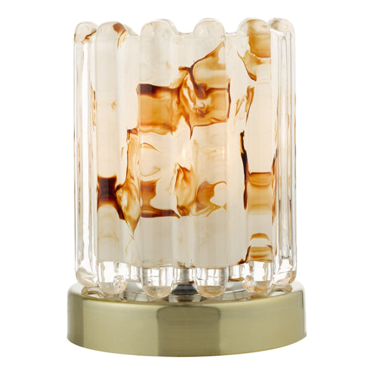 dar lighting Elf Touch Table Lamp Antique Brass With Ribbed Amber Glass ELF4175