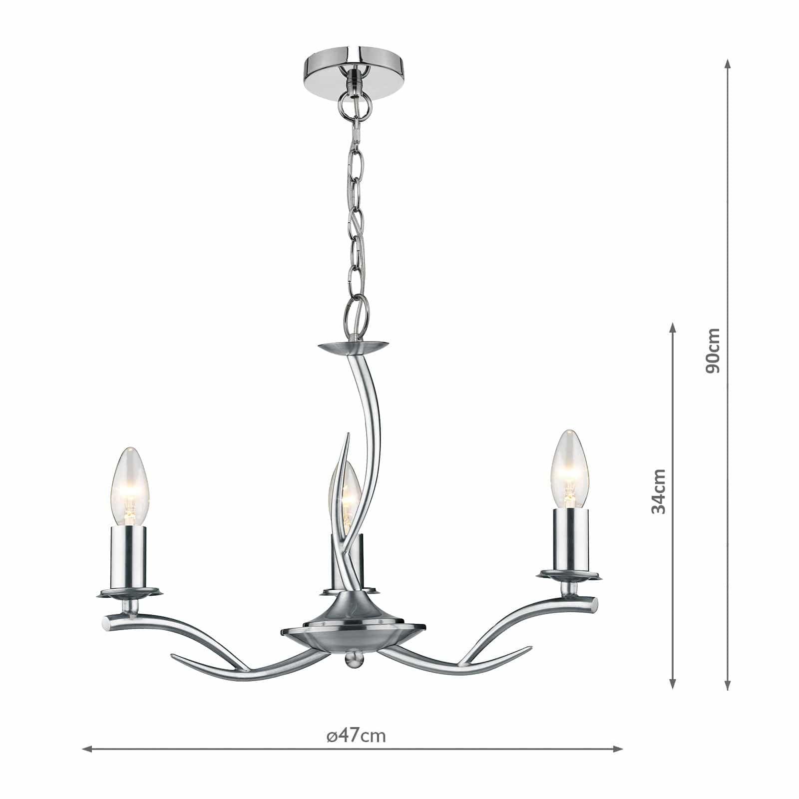 dar lighting Elka 3 Light Pendant Satin Chrome ELK0346