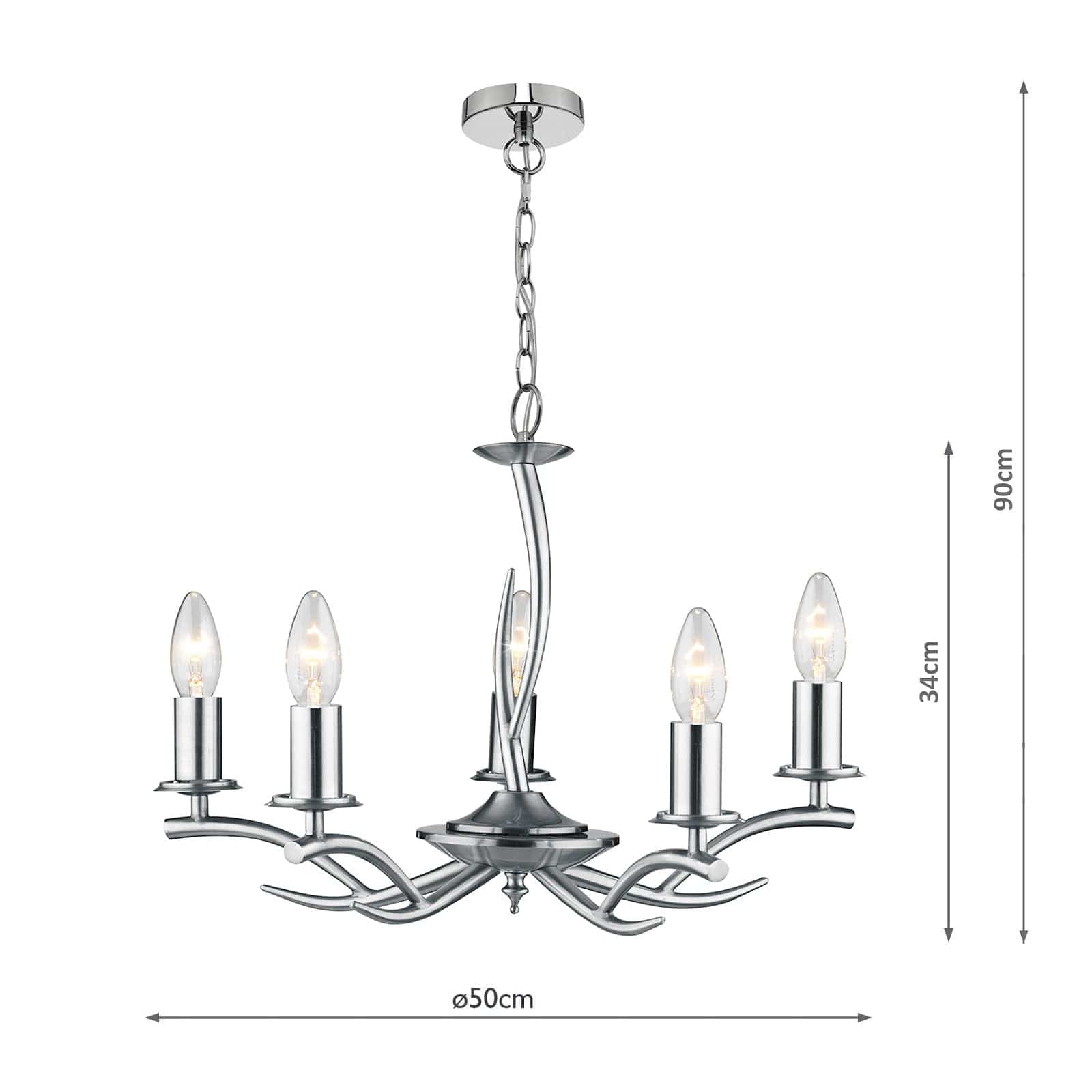 dar lighting Elka 5 Light Pendant Satin Chrome ELK0546