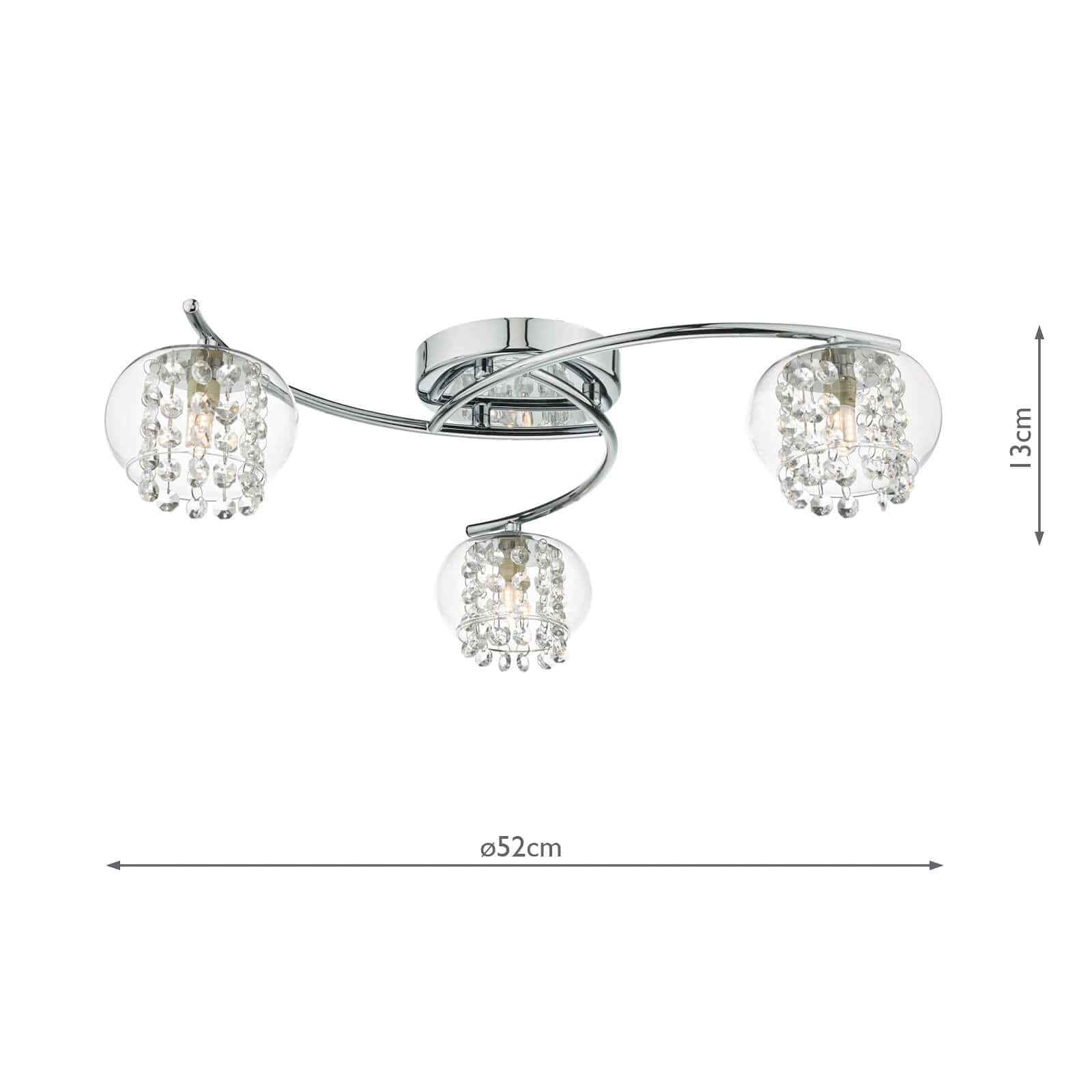 dar lighting Elma 3 Light Semi Flush Polished Chrome Glass ELM5350