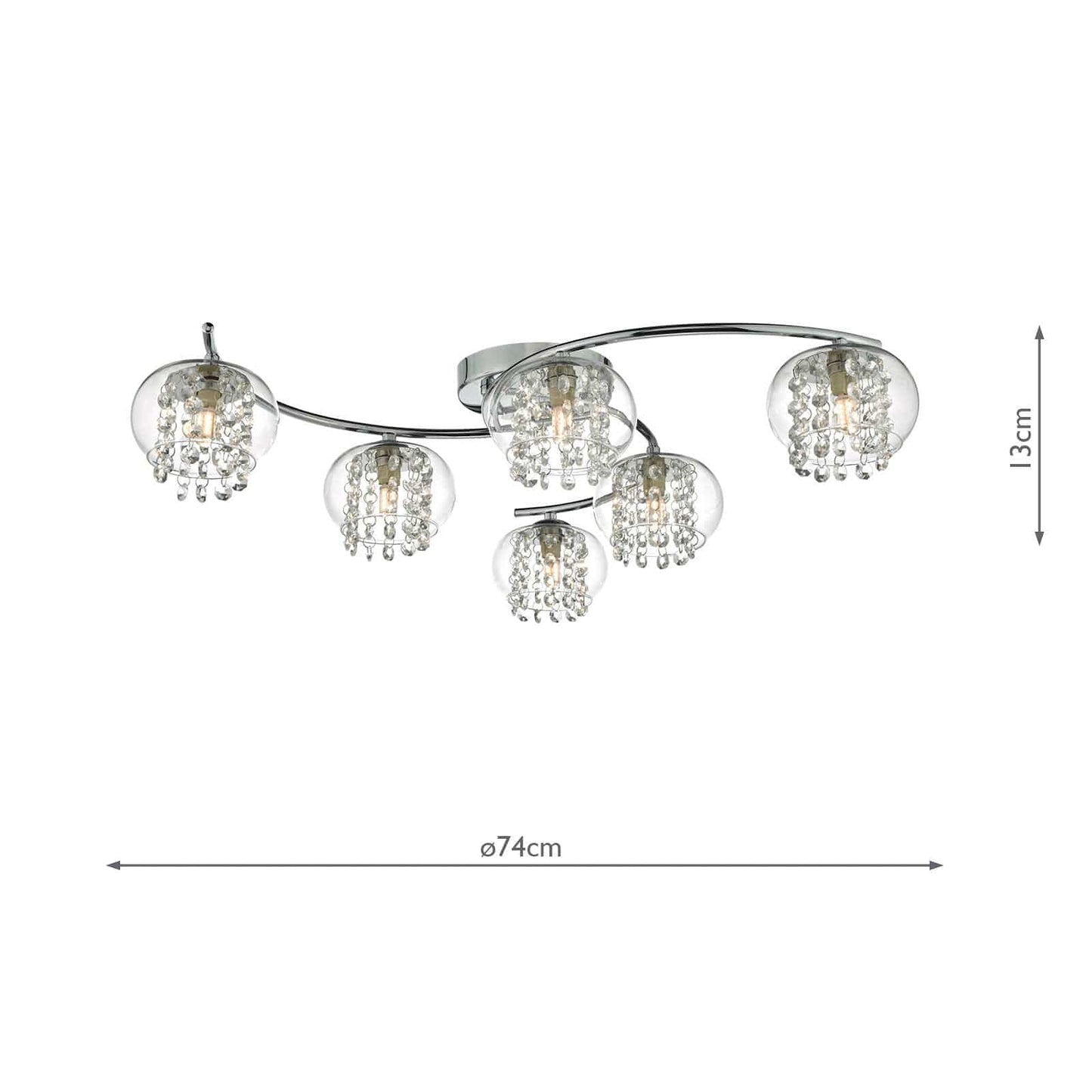 dar lighting Elma 6lt Semi Flush Polished Chrome & Crystal ELM6450