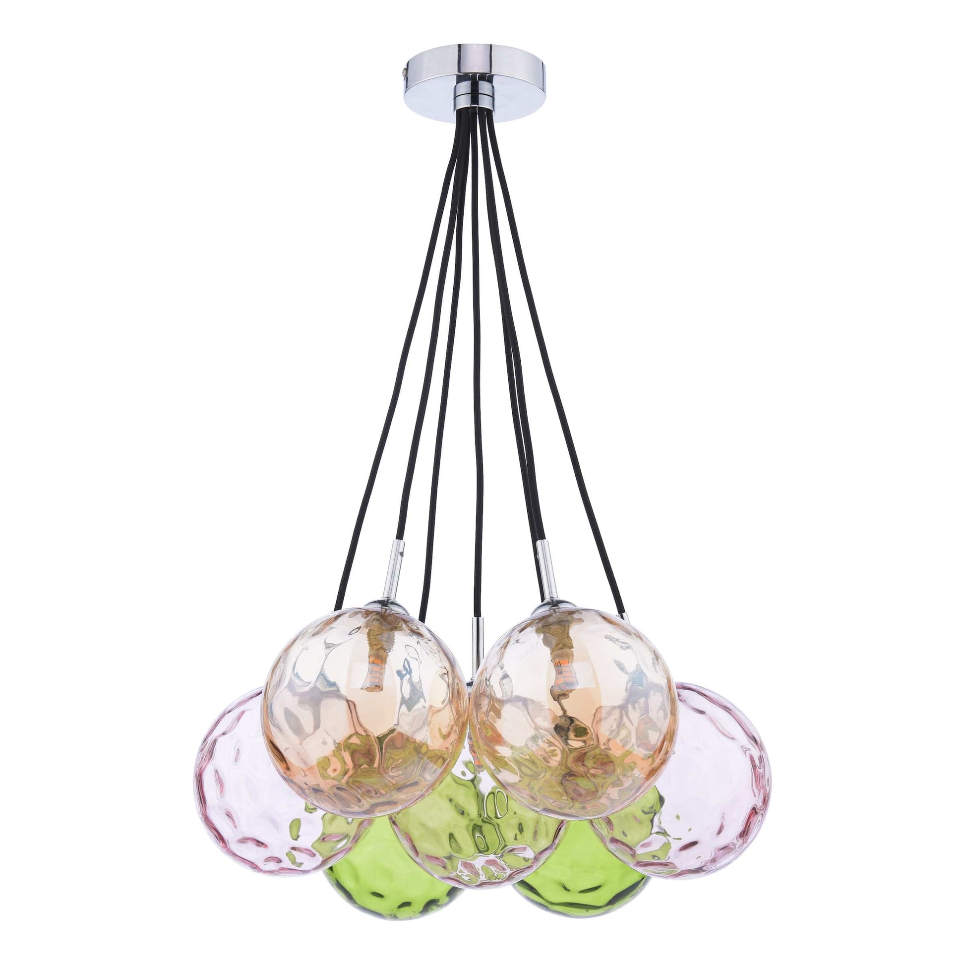 dar lighting Elpis 7 Light Cluster Pendant Polished Chrome Mixed Coloured Glass ELP342-MIX