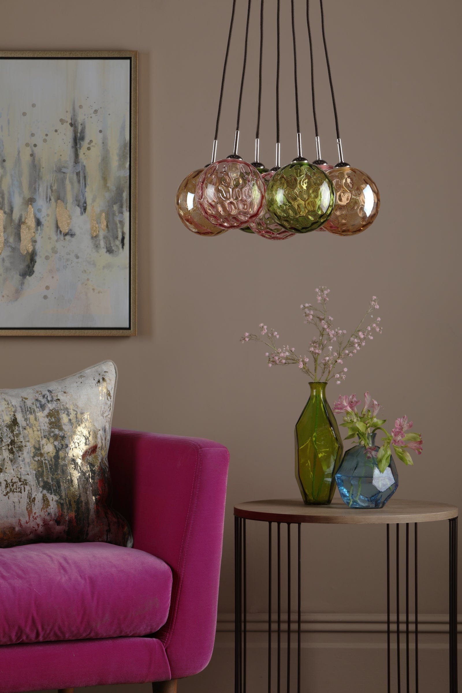 dar lighting Elpis 7 Light Cluster Pendant Polished Chrome Mixed Coloured Glass ELP342-MIX