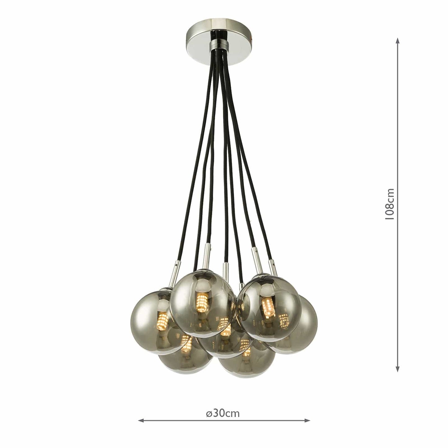 dar lighting Elpis 7 Light Cluster Pendant Polished Chrome Smoked Glass ELP342-01