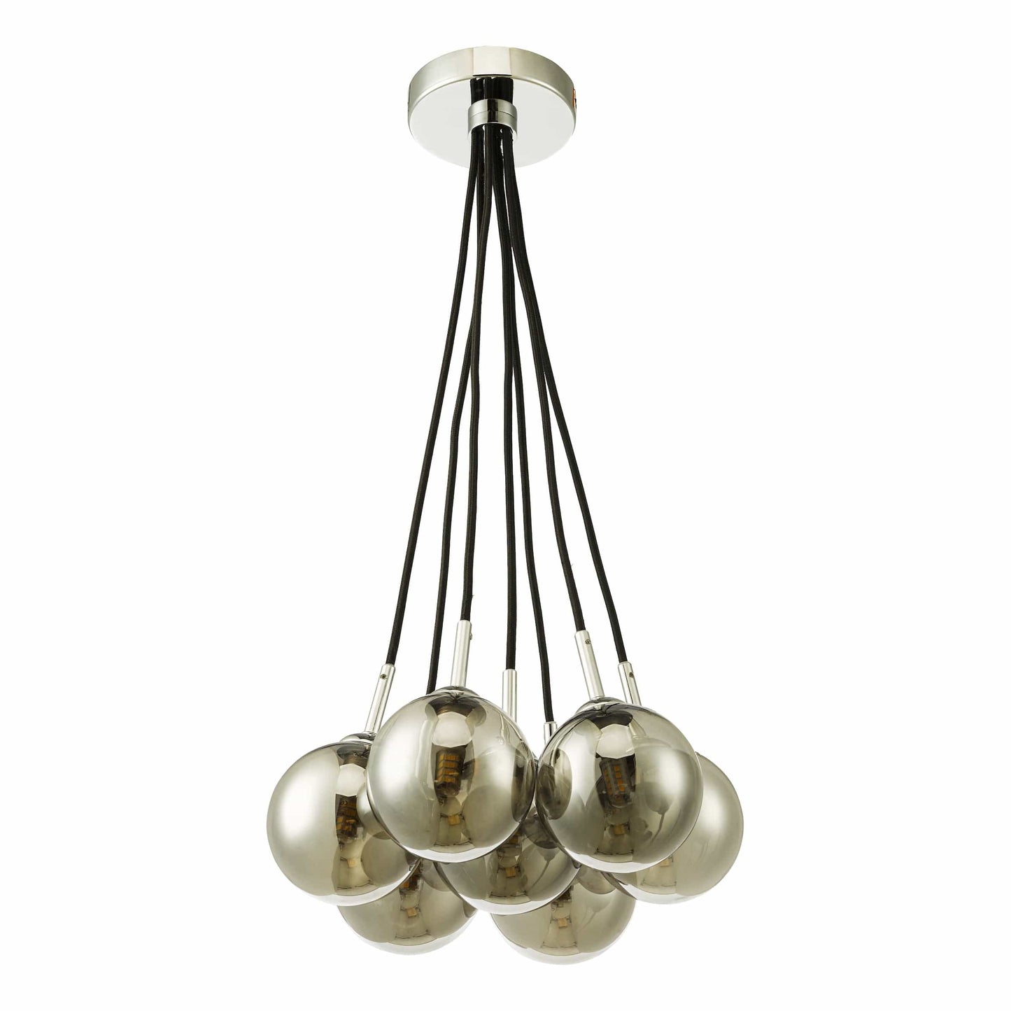 dar lighting Elpis 7 Light Cluster Pendant Polished Chrome Smoked Glass ELP342-01